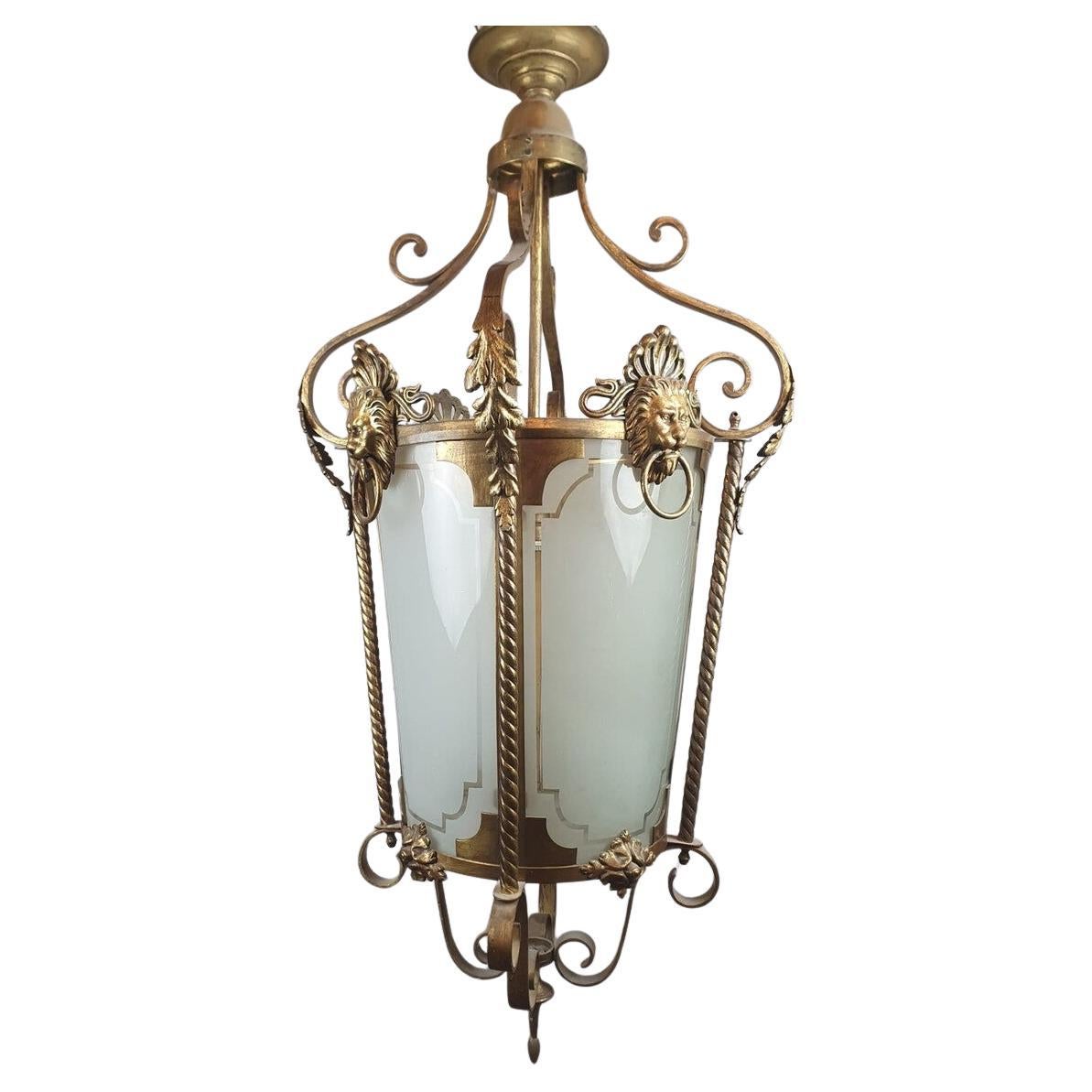 ronze And Brass Hall Lantern, 19th Century