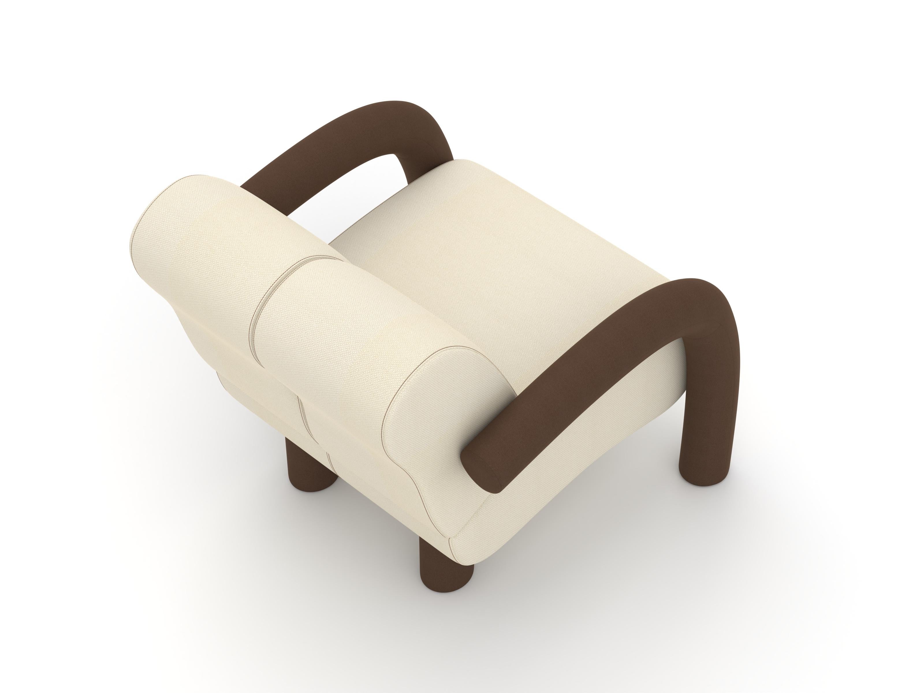 XXI secolo e contemporaneo Poltrona Roo Lounge, Steelcut Crema/Marrone in vendita