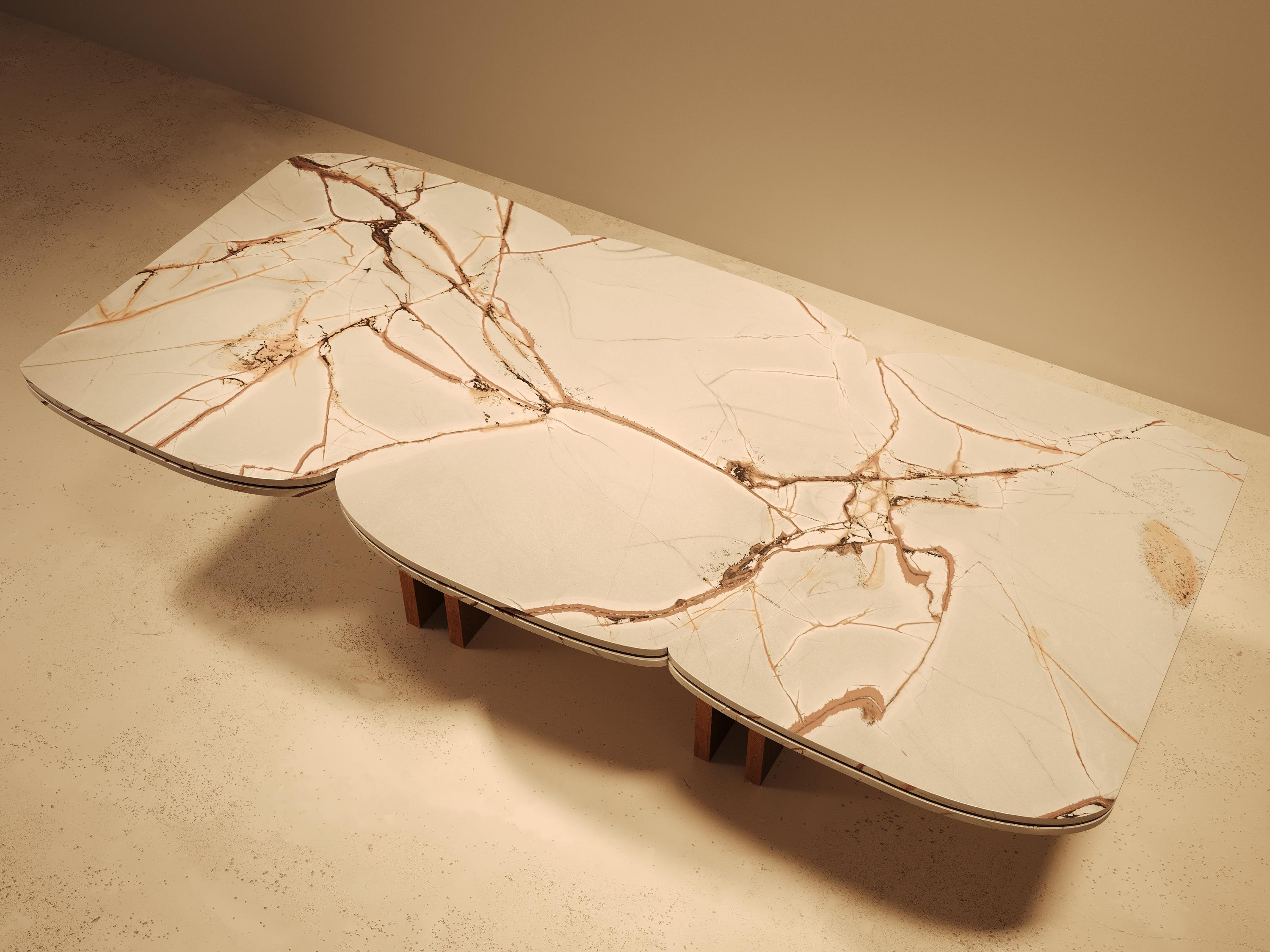 Rood Dining Table in Walnut with Brass Detailing and Marble Base by VandaVee For Sale 3