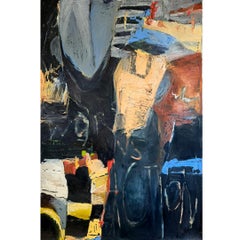 Peinture à l'huile abstraite de Roohi Saleem "Words Vs Action I" (Les mots contre l'action)