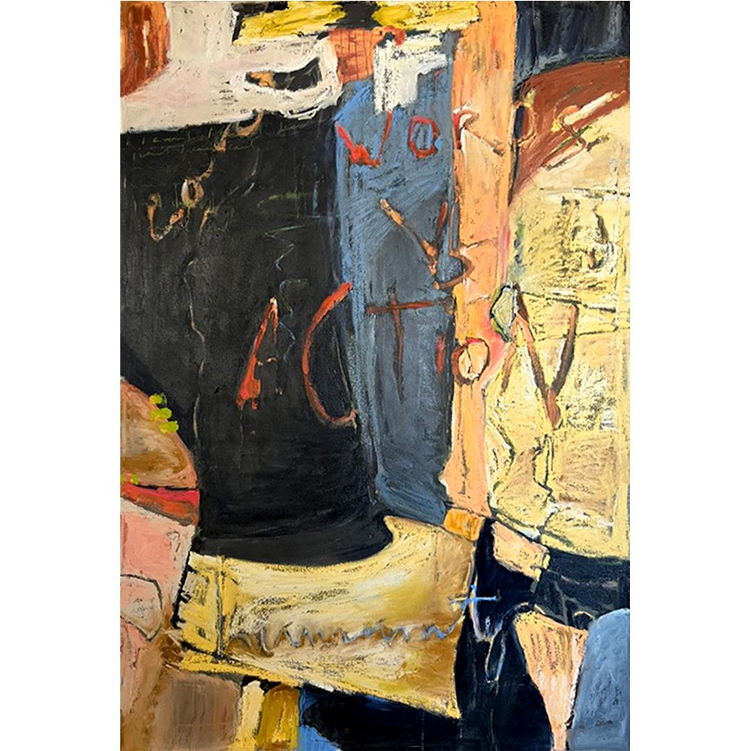 Peinture à l'huile abstraite de Roohi Saleem "Words Vs Action II" (Les mots et l'action II)