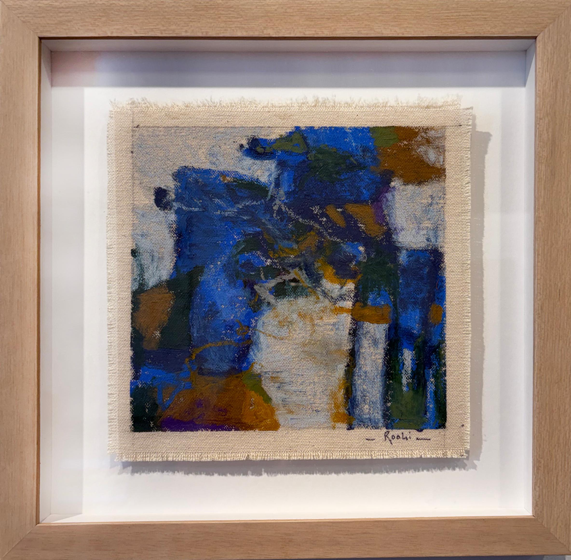Roohi Saleem Abstract Painting - Colorful, Framed Oil Pastel on canvas 'Azure 2'