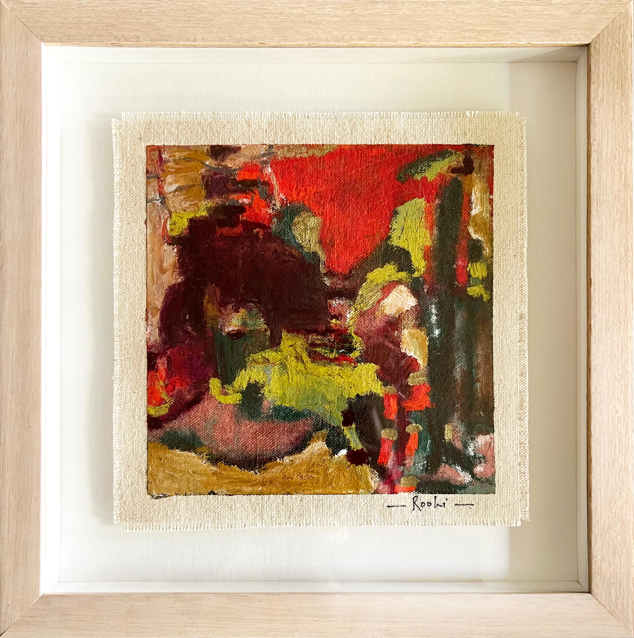 Colorful, Abstract, Framed Oil Painting 'Vermilion 2'