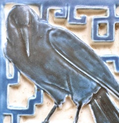 "Rook in Dark Blue", Rare Rookwood Trivet with Trademark Bird, in Blue & White