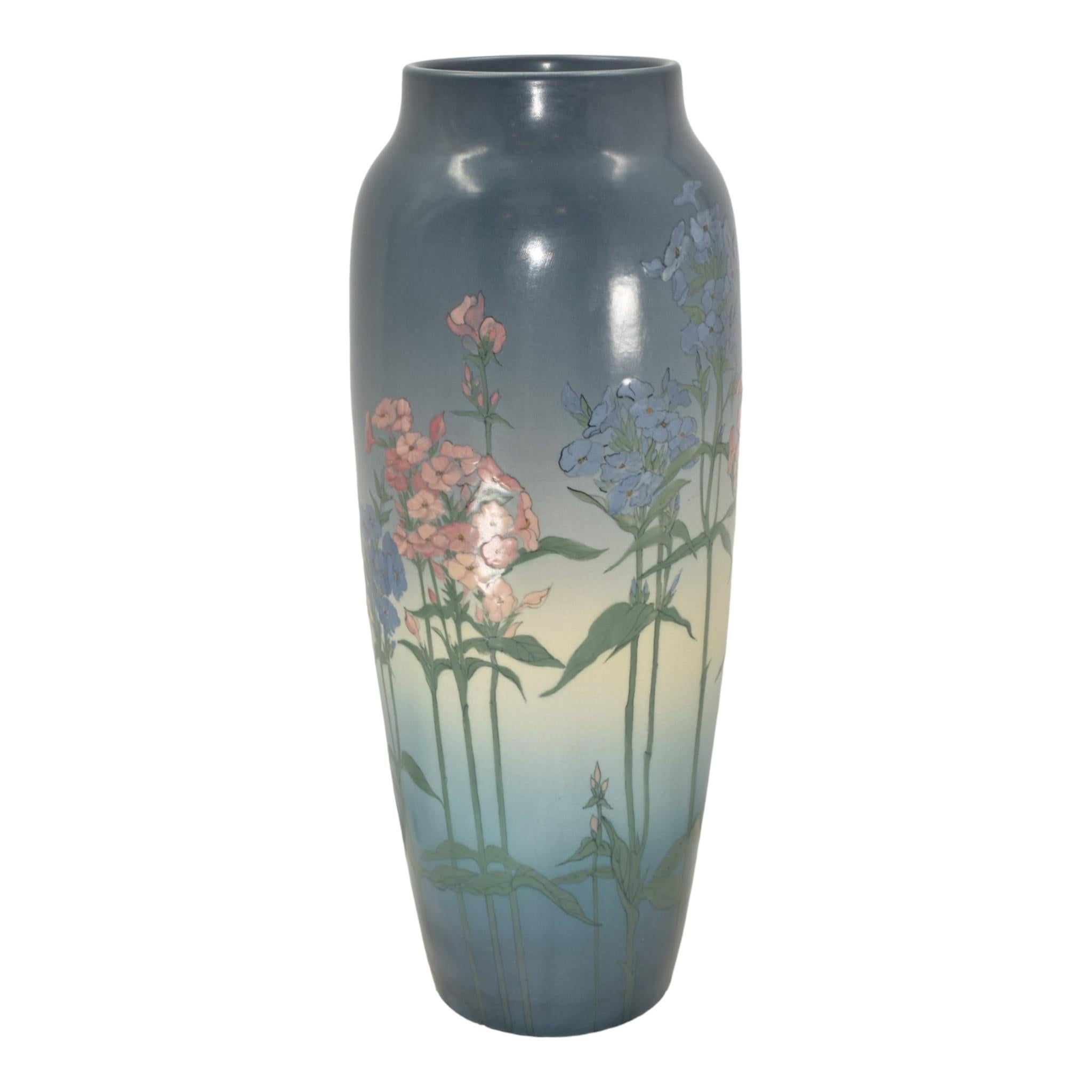 Rookwood 1920 Vintage Art Pottery Blue Vellum Ceramic Floor Vase 907A (Epply) In Good Condition For Sale In East Peoria, IL