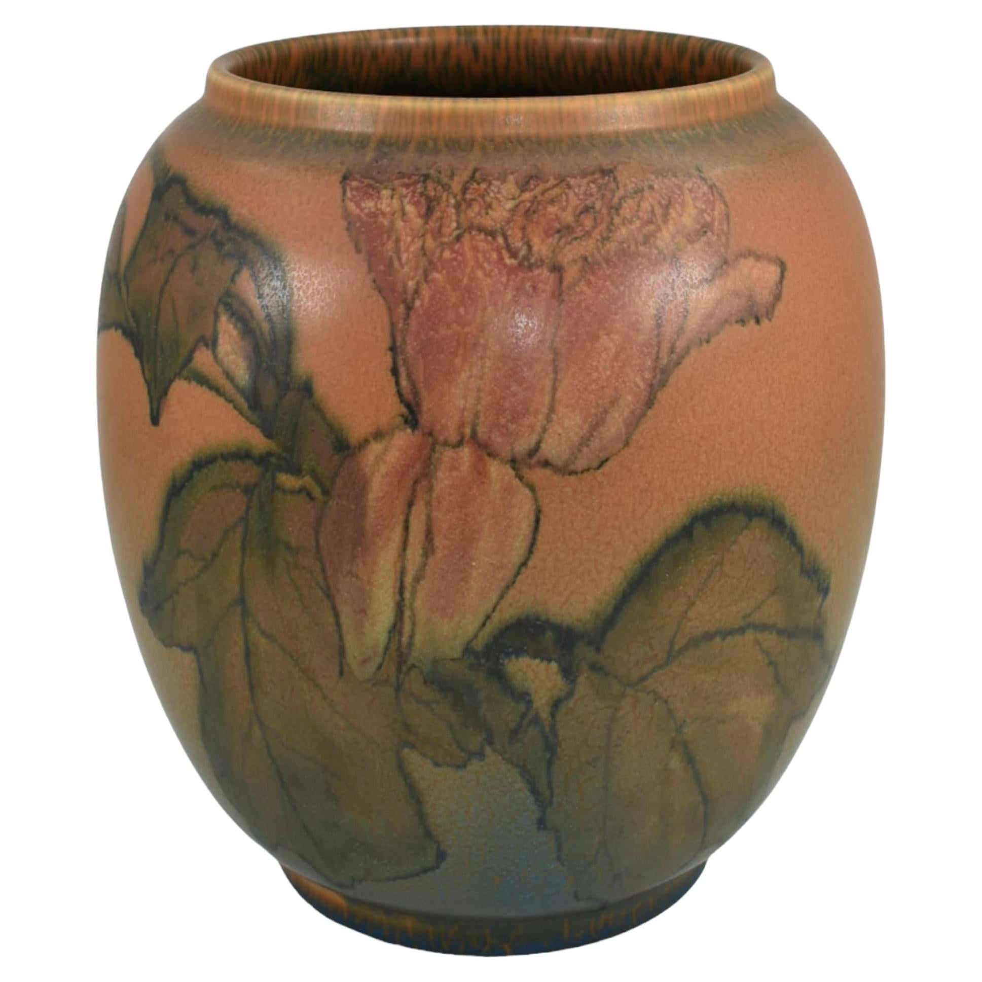 Jarrón de cerámica de vitela naranja Rookwood 1924 Vintage Art Pottery 2245 (Lincoln)