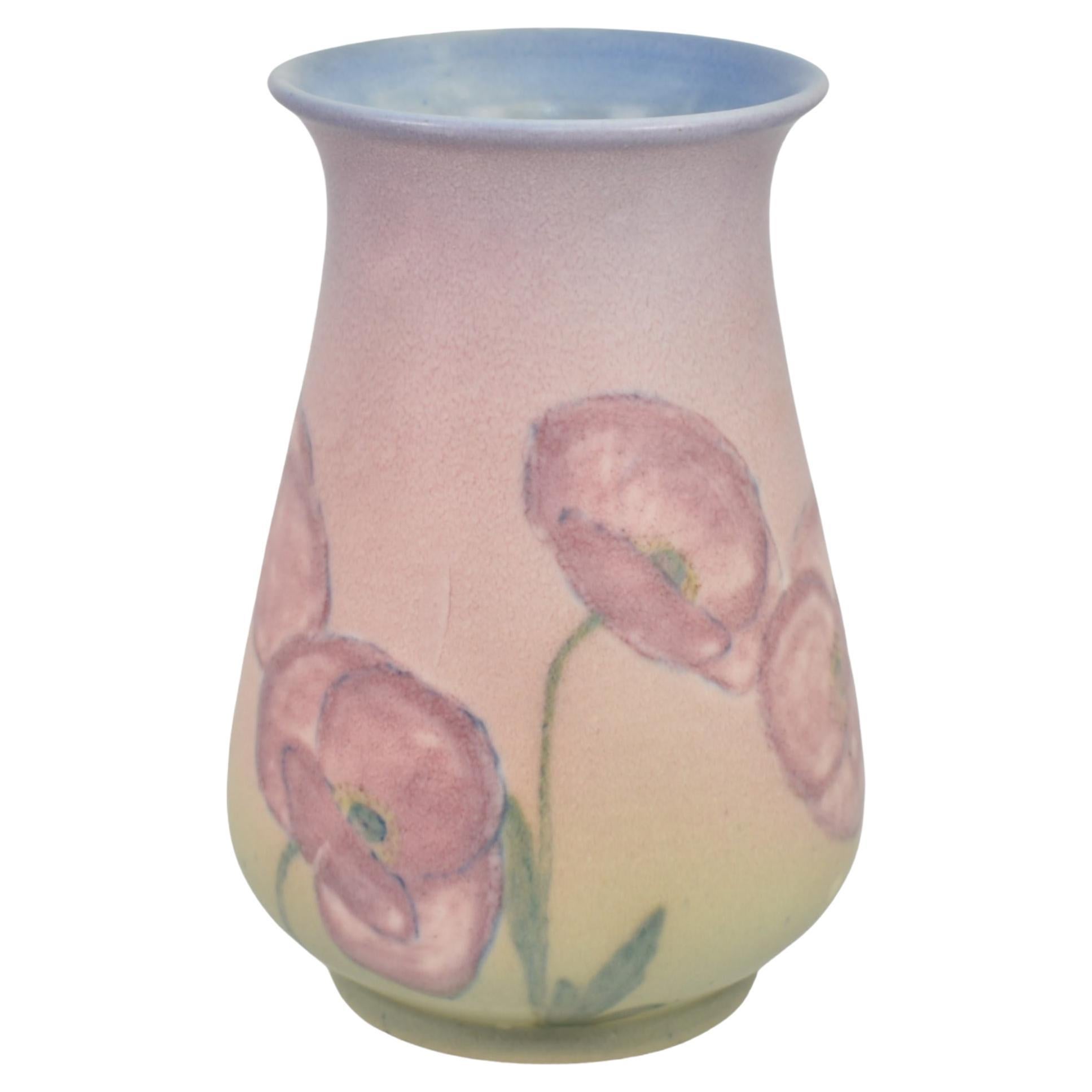 Jarrón de cerámica Rookwood 1943 Vintage Pottery Vellum Red Poppy 6350 Shirayamadani  en venta