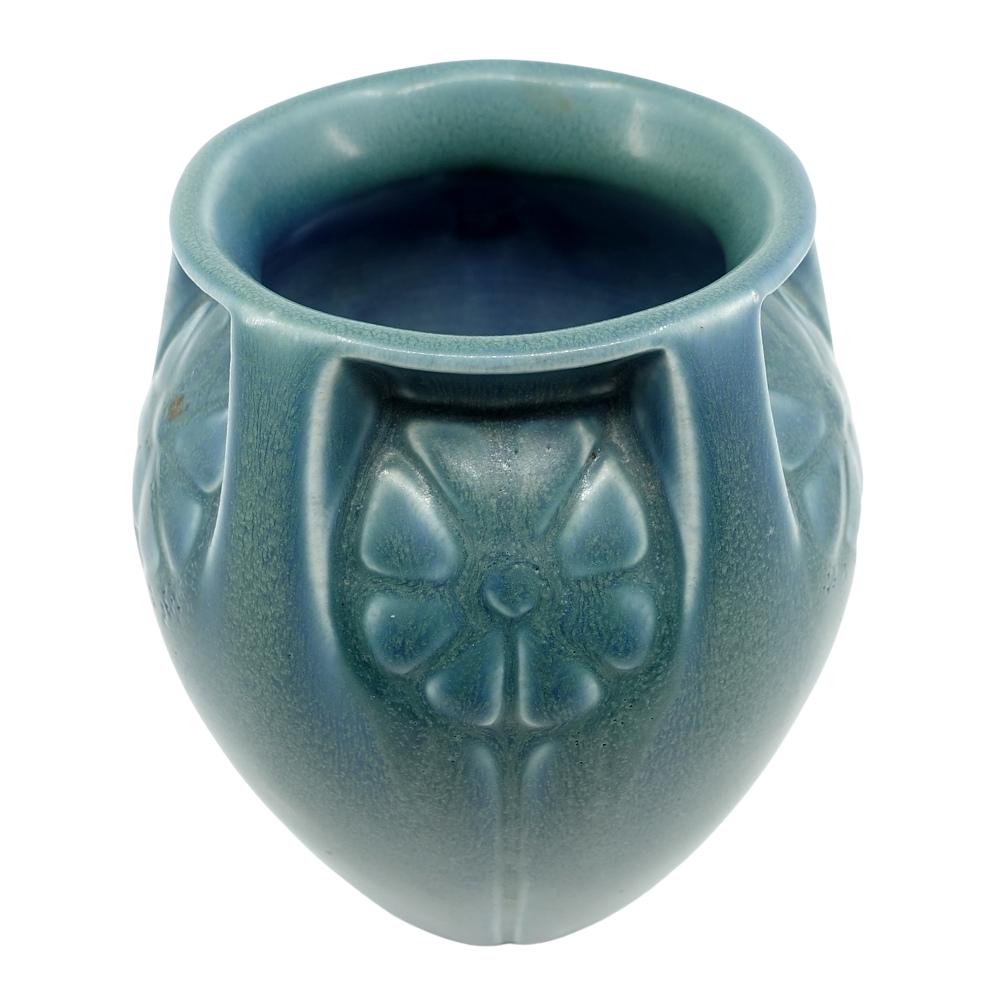 Arts and Crafts Rookwood American Art Pottery Blue-Green Vase Incised Floral Design - 1922 For Sale