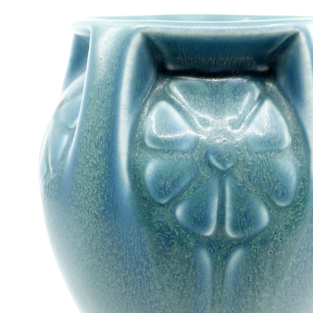 Molded Rookwood American Art Pottery Blue-Green Vase Incised Floral Design - 1922 For Sale