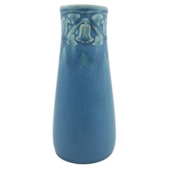 Retro Rookwood American Art Pottery Light Blue Incised Floral Design Vase - 1928