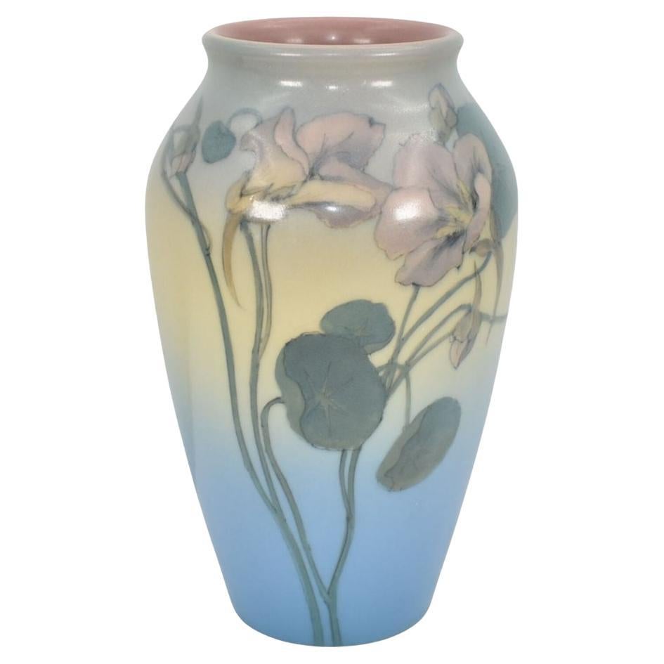 Vase en poterie d'art américain Rookwood peint à la main Nasturtiums - Ed Diers MINT 1927
