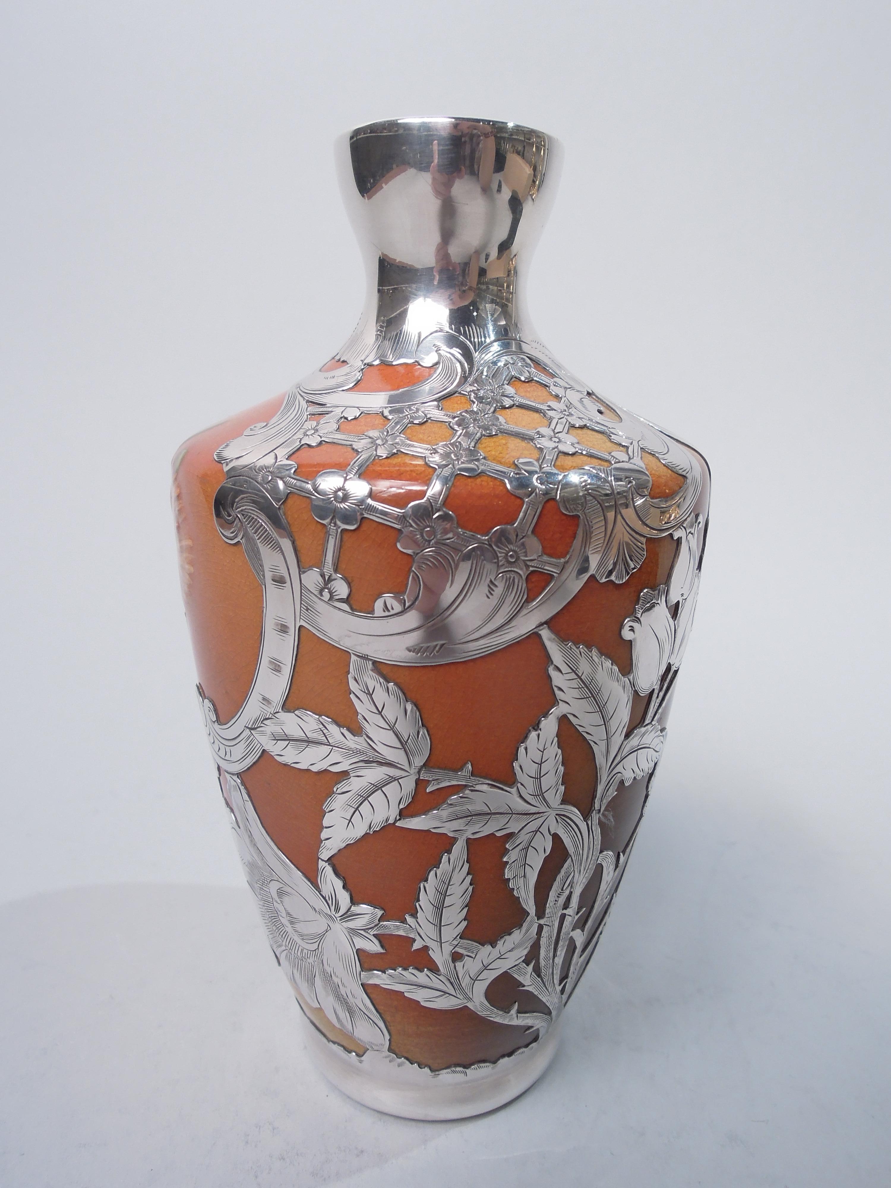 Rookwood Art Nouveau Craftsman Silver Overlay Clover Vase In Good Condition In New York, NY