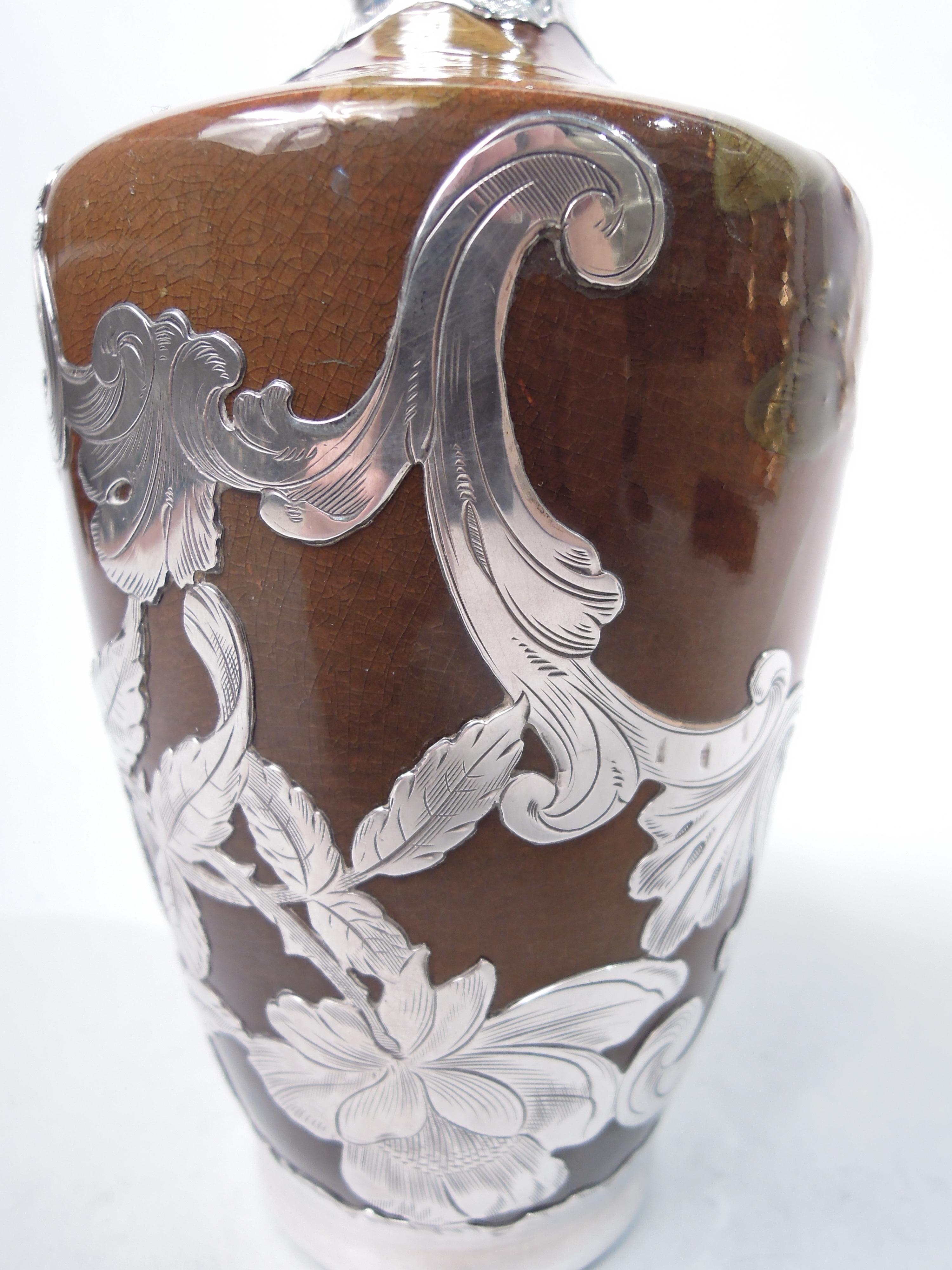 Rookwood Art Nouveau Craftsman Silver Overlay Clover Vase 2