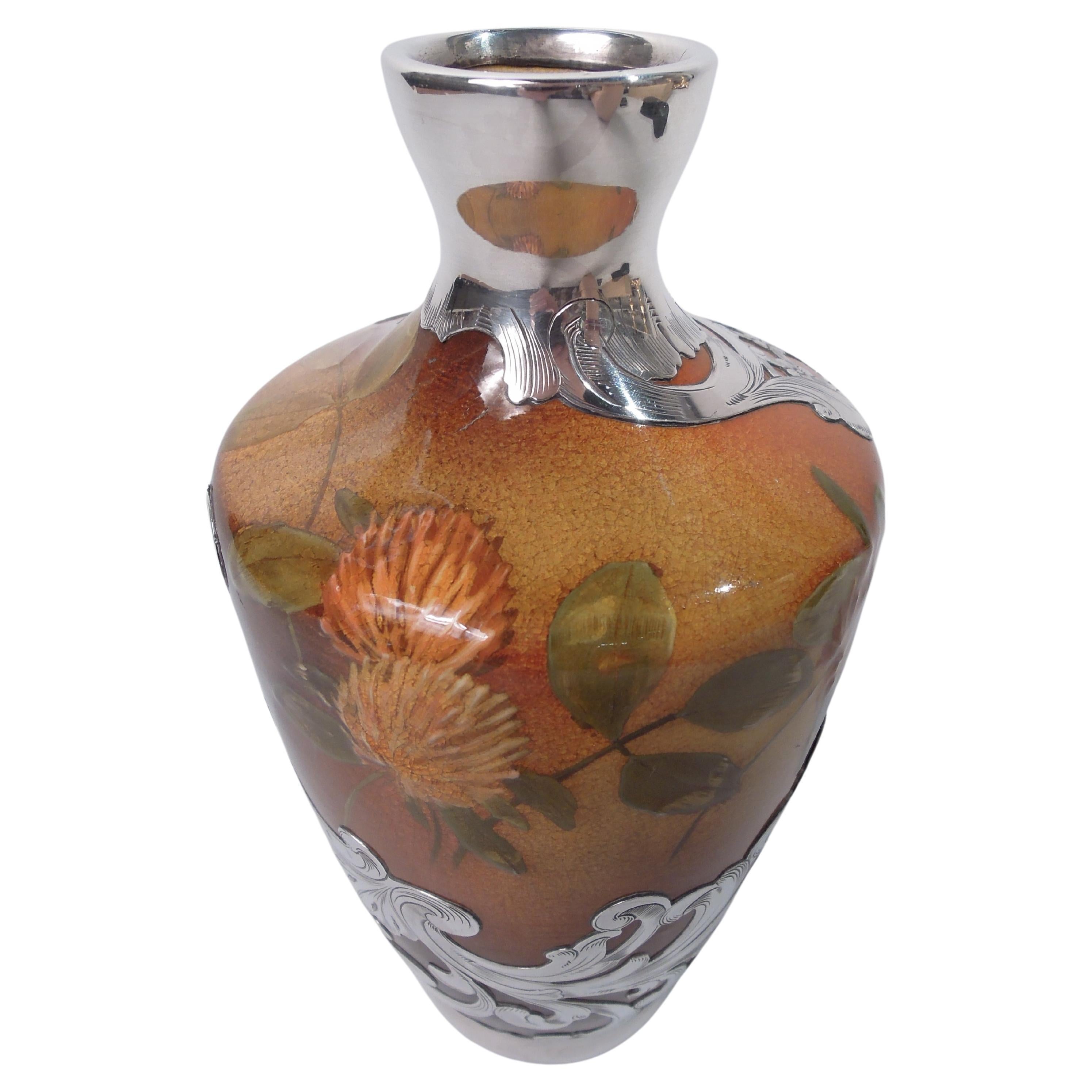 Rookwood Art Nouveau Craftsman Silver Overlay Clover Vase