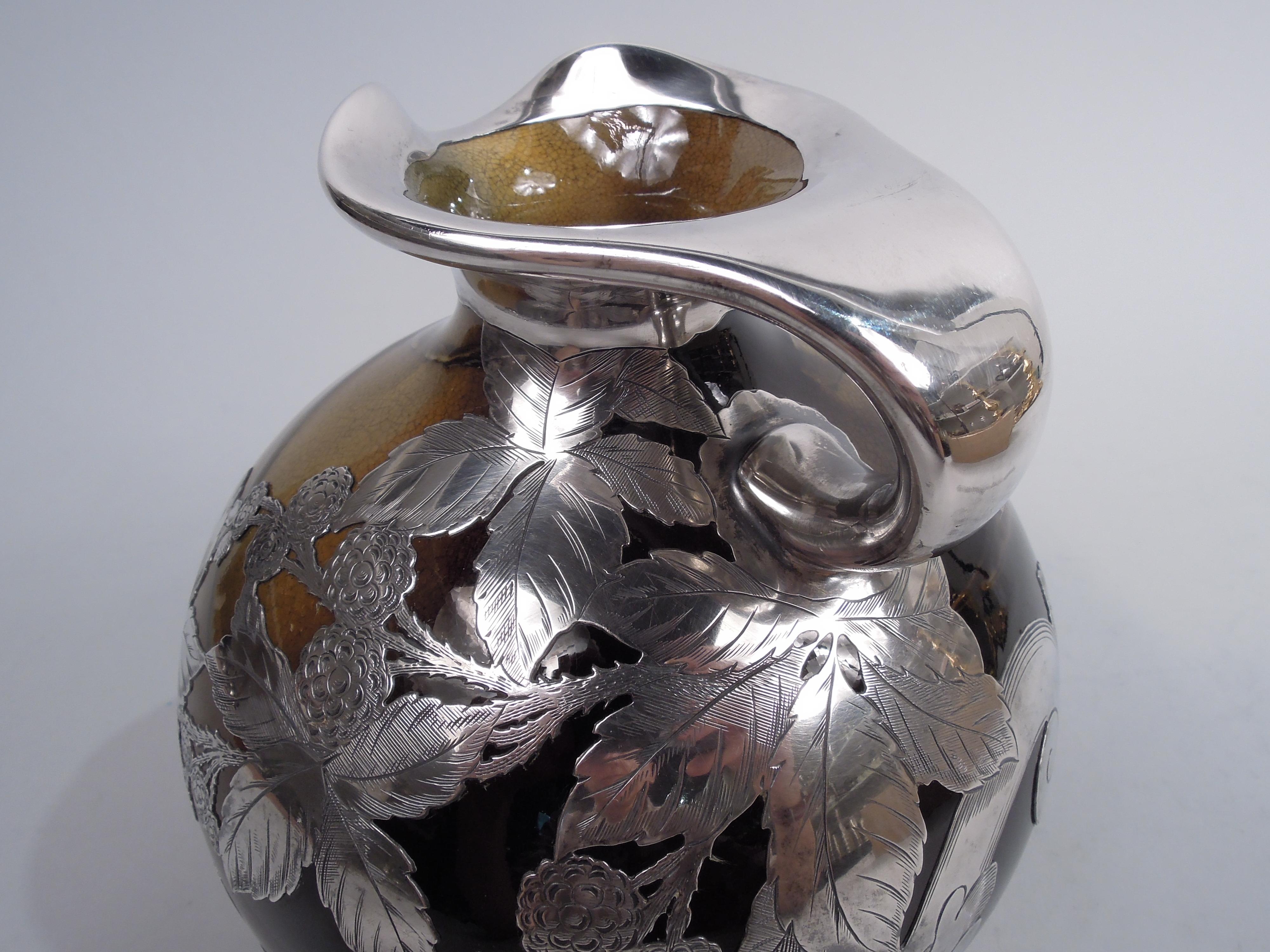 Rookwood Art Nouveau Craftsman Silver Overlay Corn Whiskey Jug For Sale 2