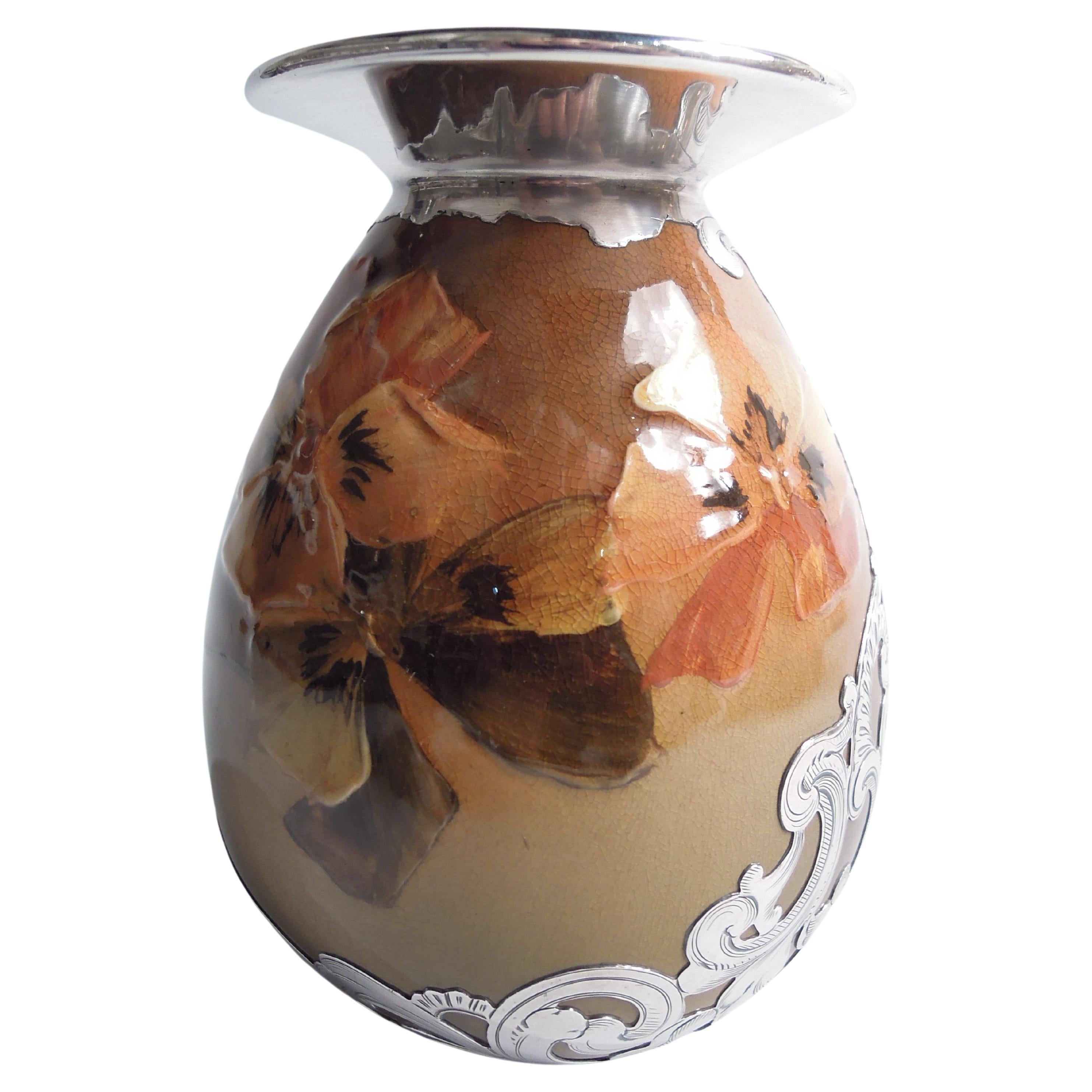 Rookwood Art Nouveau Craftsman Vase with Gorham Silver Overlay