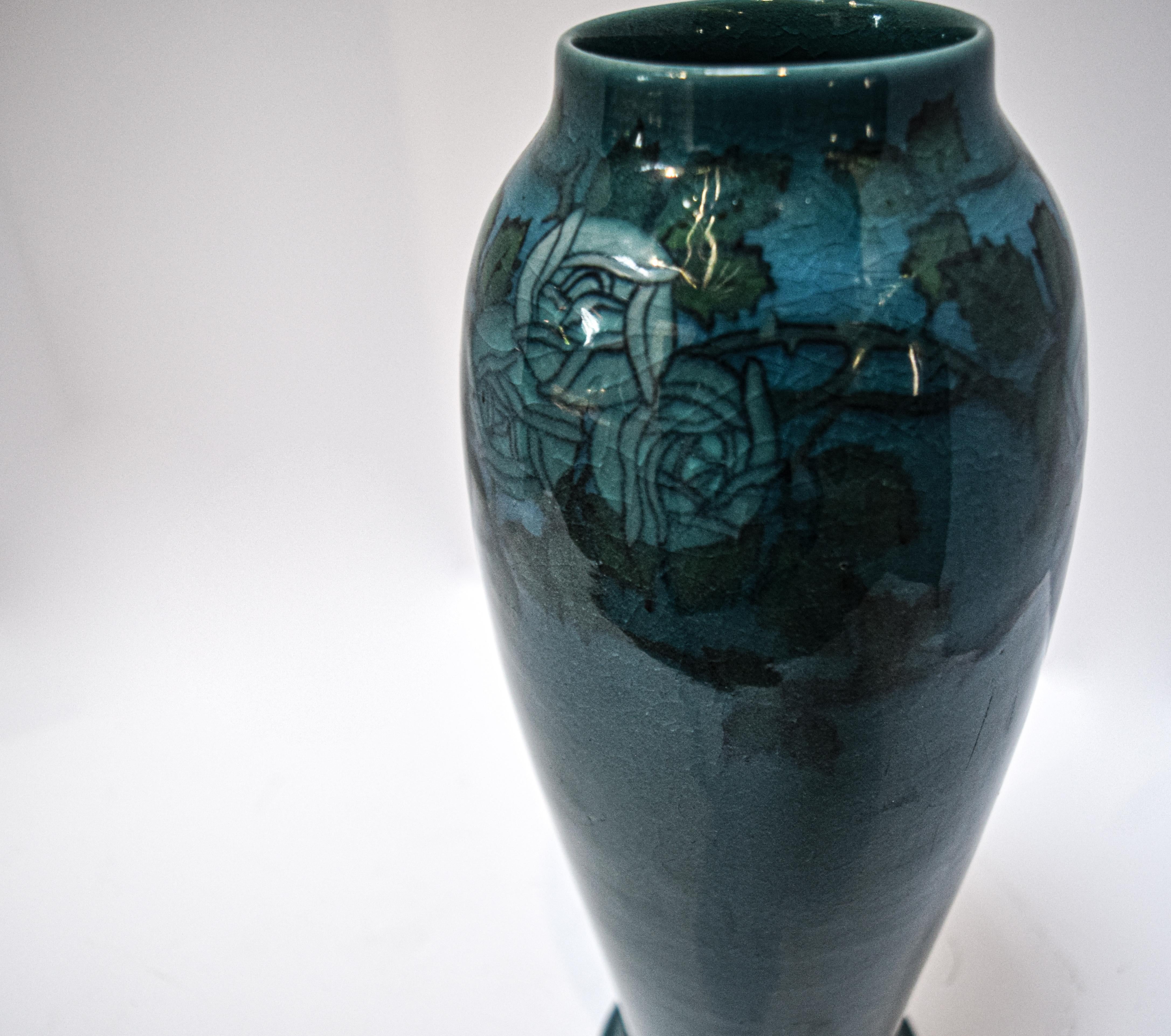 American Rookwood Blue Mackintosh Rose Vase