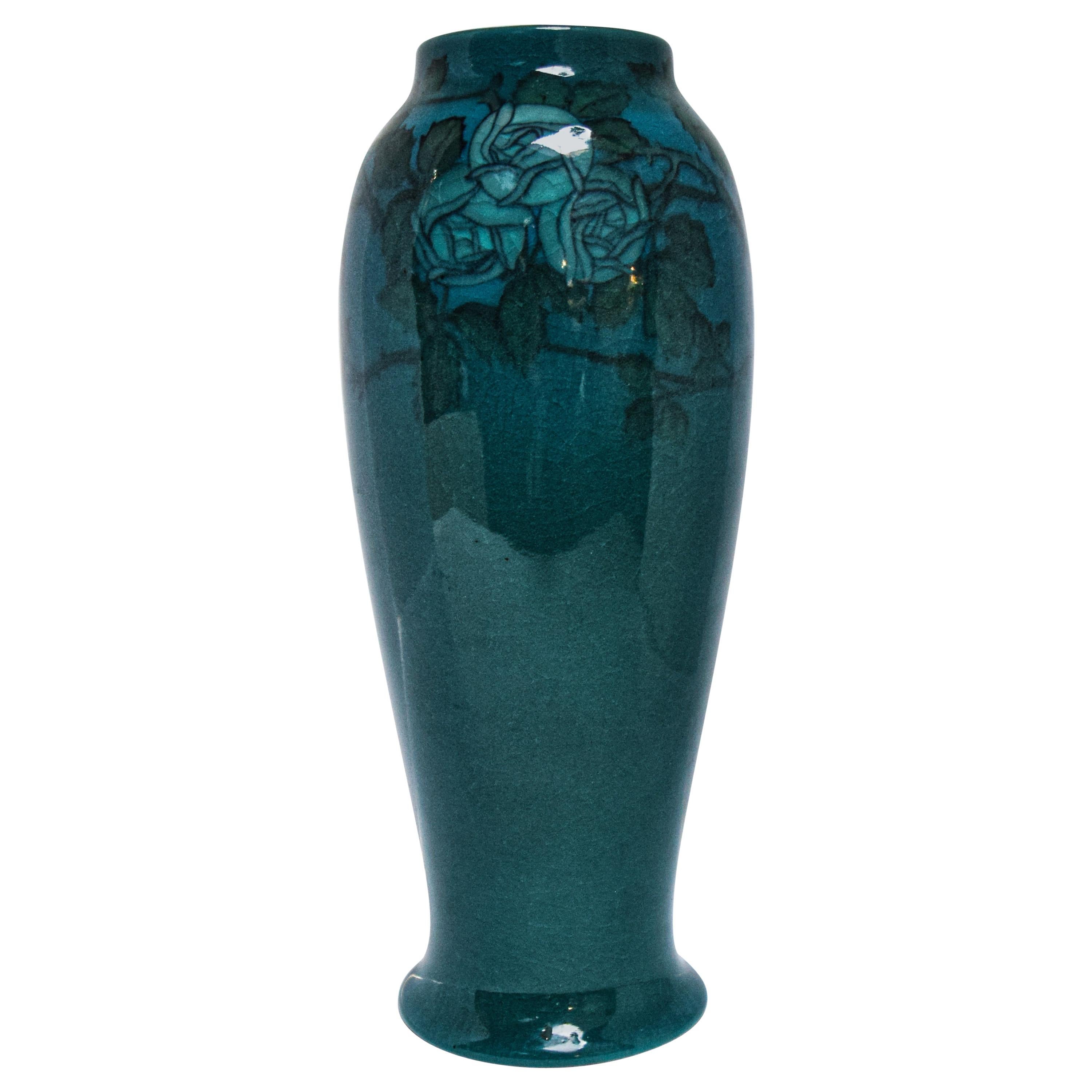 Rookwood Blue Mackintosh Rose Vase