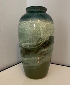 Rookwood Glazed Pottery Vase with River Rapids Scene and Fish by E. T. Hurley