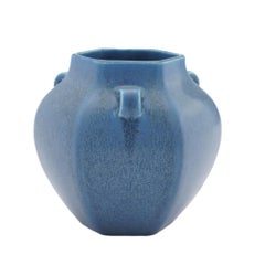 Rookwood hexagonal ceramic vase in a blue matte glaze, 1930