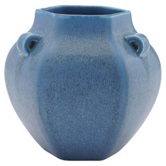 Rookwood hexagonal ceramic vase in a blue matte glaze, 1930
