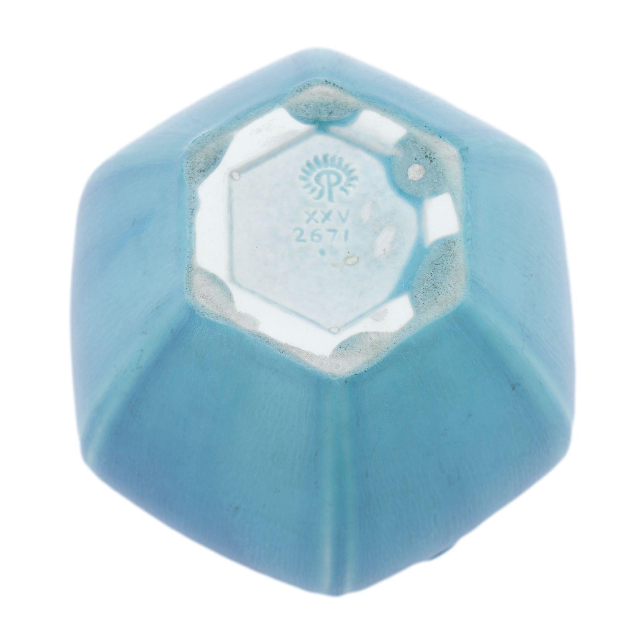 Rookwood hexagonal ceramic vase in a light blue matte glaze, 1925 In Excellent Condition For Sale In Kenilworth, IL