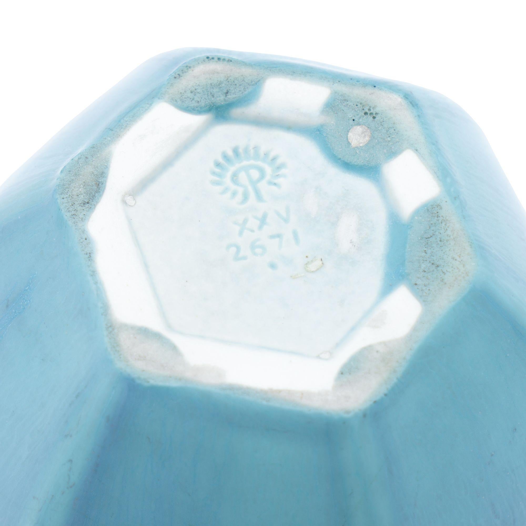 Early 20th Century Rookwood hexagonal ceramic vase in a light blue matte glaze, 1925 For Sale