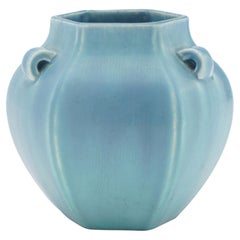 Rookwood hexagonal ceramic vase in a light blue matte glaze, 1925