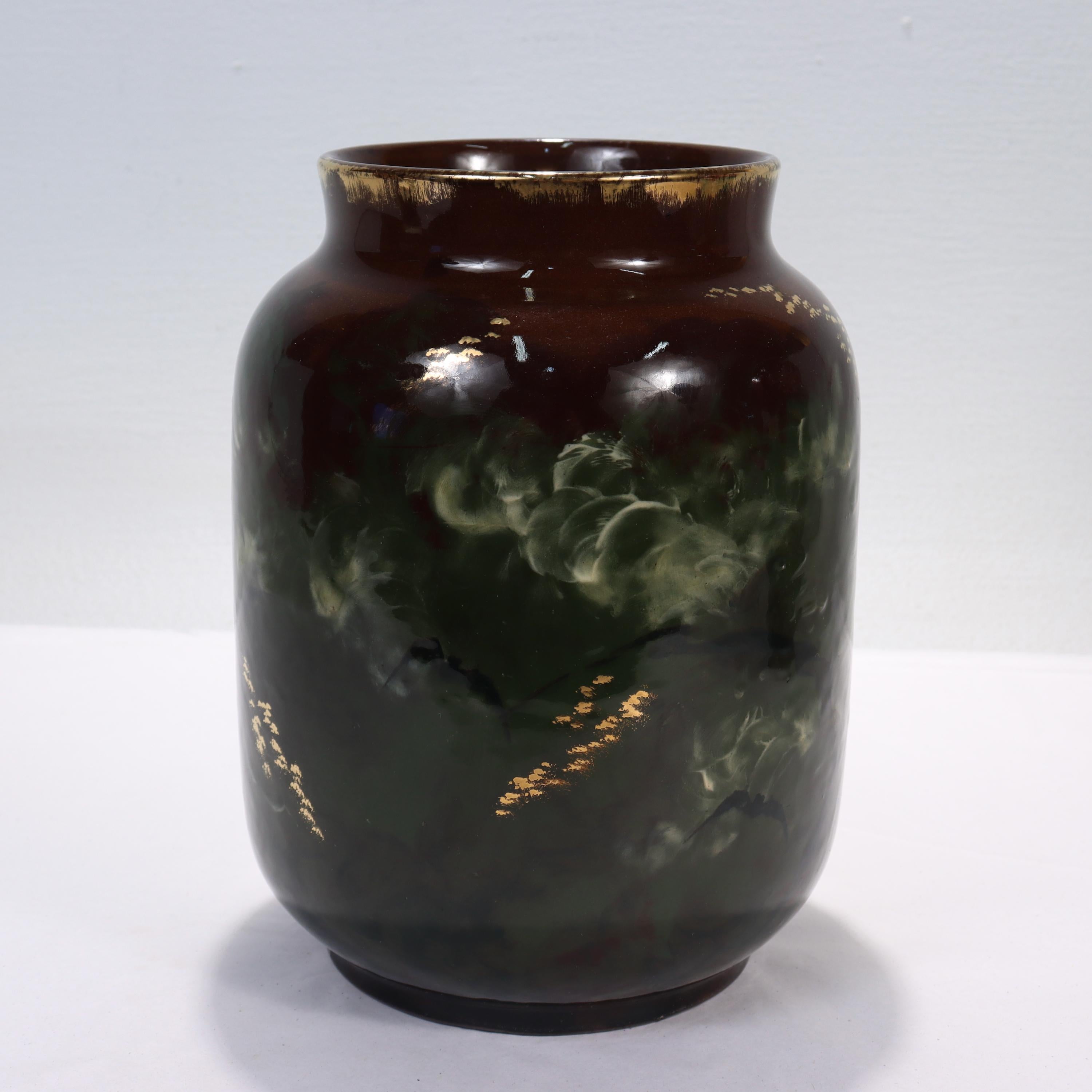 American Rookwood Limoges Glazed Vase by Albert Valentin with Bats, Moon, & Spider, 1882