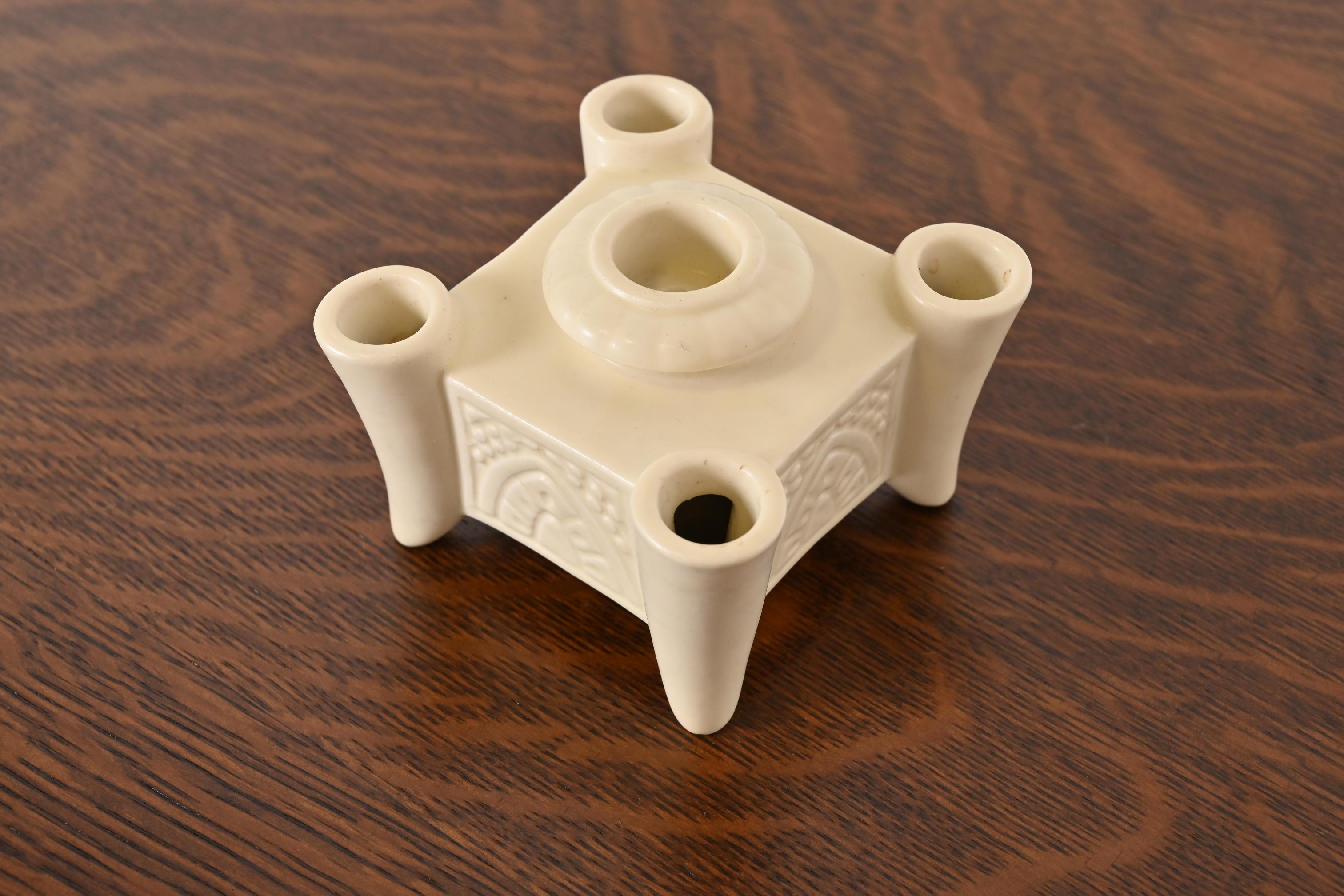 American Rookwood Pottery Arts & Crafts Glazed Ceramic Candlestick Holder, 1934 For Sale