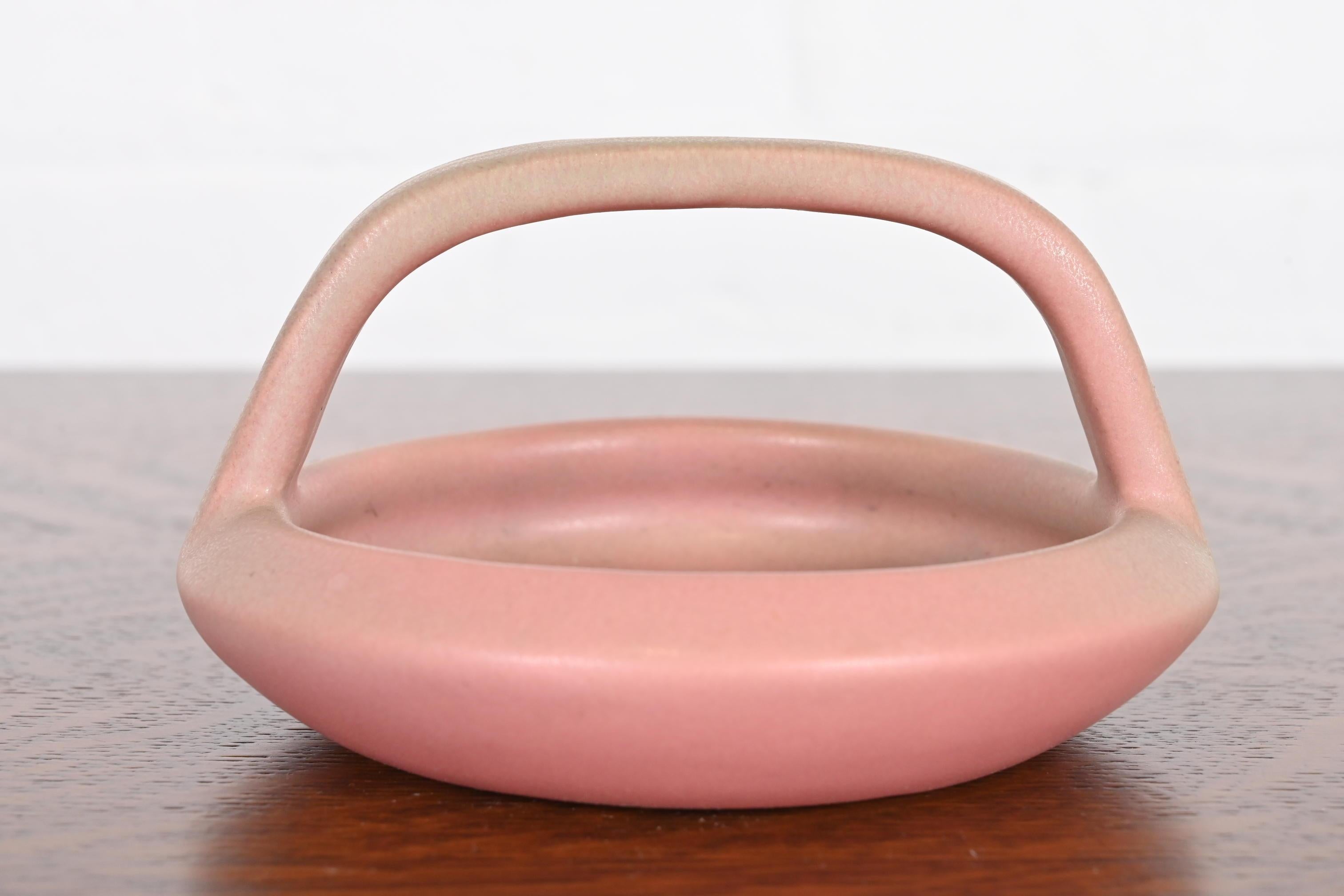 Arts and Crafts Rookwood Pottery Arts & Crafts Glazed Ceramic Pink Handled Bowl or Ashtray, 1919 For Sale