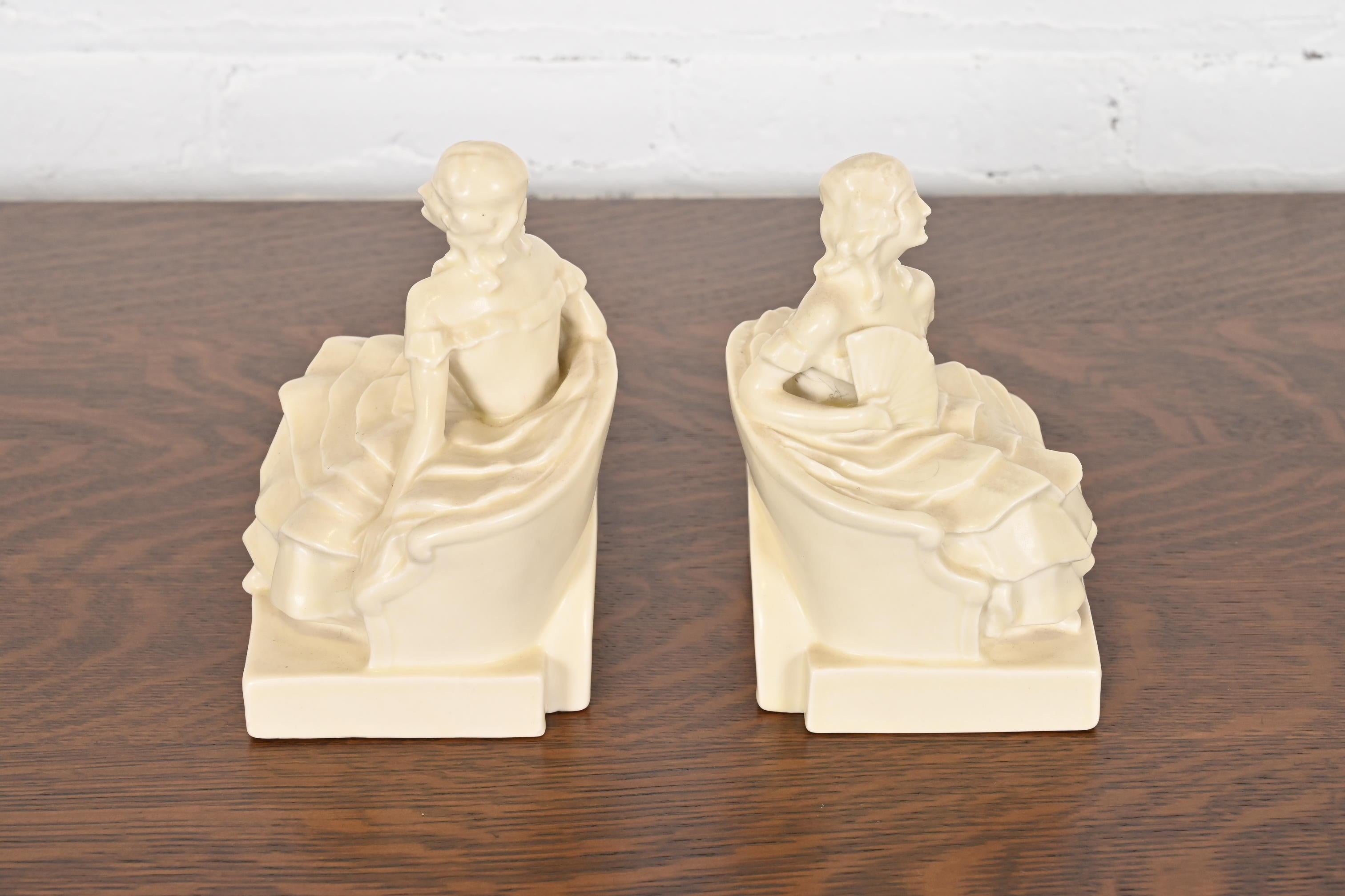 Rookwood Pottery Arts & Crafts Glazed Ceramic Victorian Lady Bookends, 1931 For Sale 1