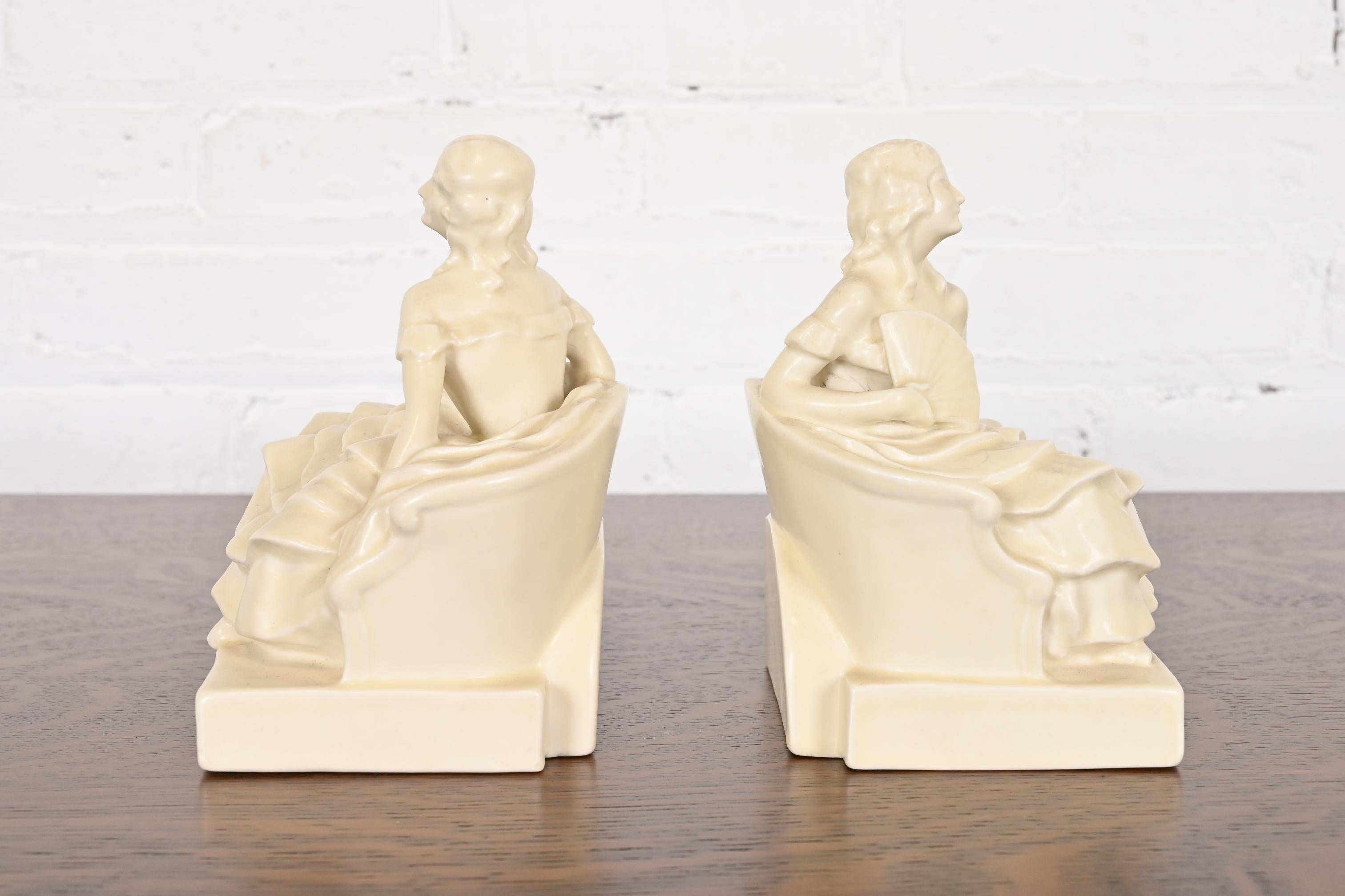 Rookwood Pottery Arts & Crafts Glazed Ceramic Victorian Lady Bookends, 1931 For Sale 2