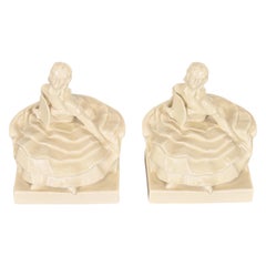 Rookwood Pottery Arts & Crafts Glazed Ceramic Victorian Lady Bookends, 1931