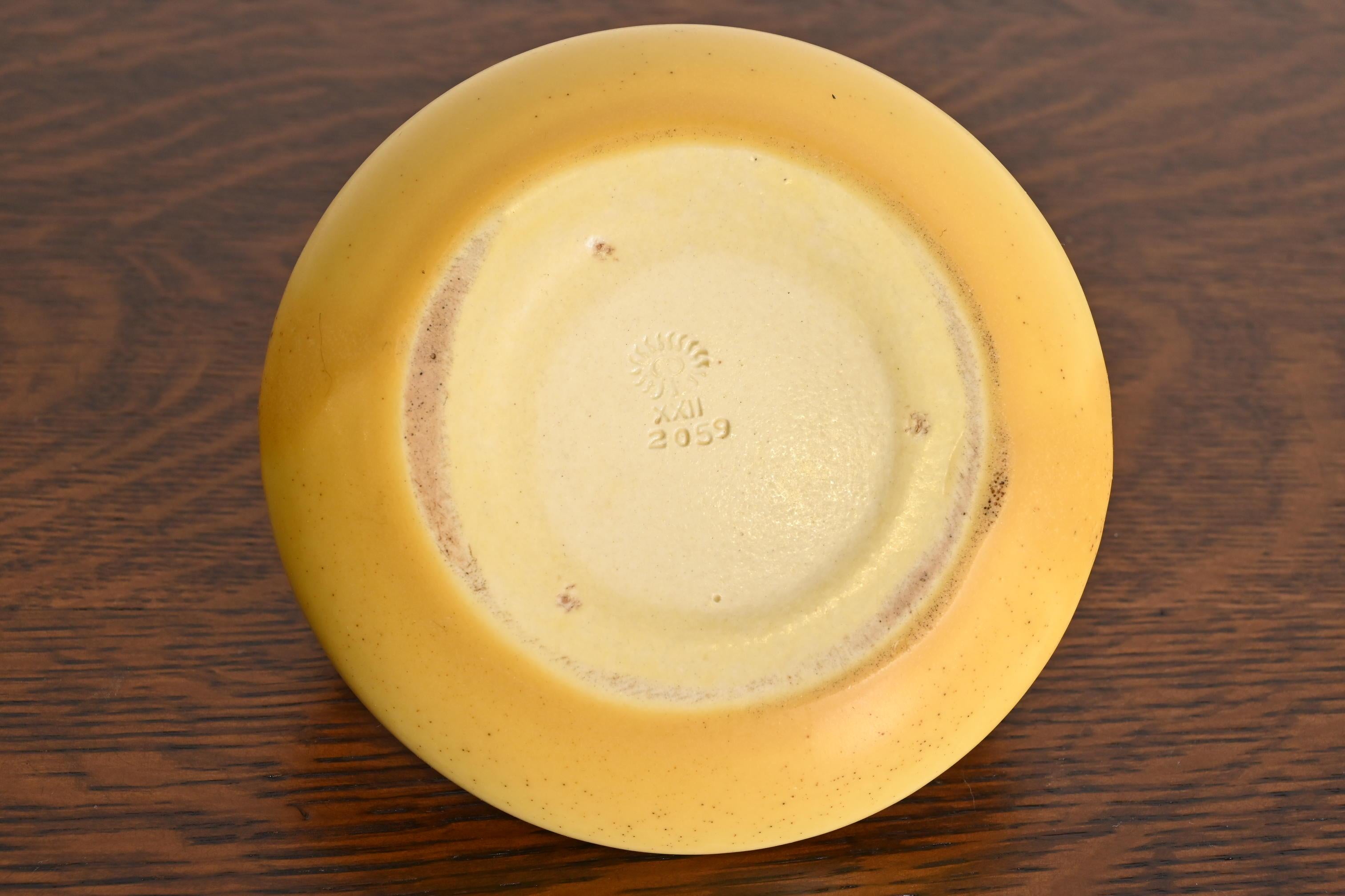 Rookwood Pottery Arts & Crafts Glazed Ceramic Yellow Handled Bowl or Ashtray For Sale 4