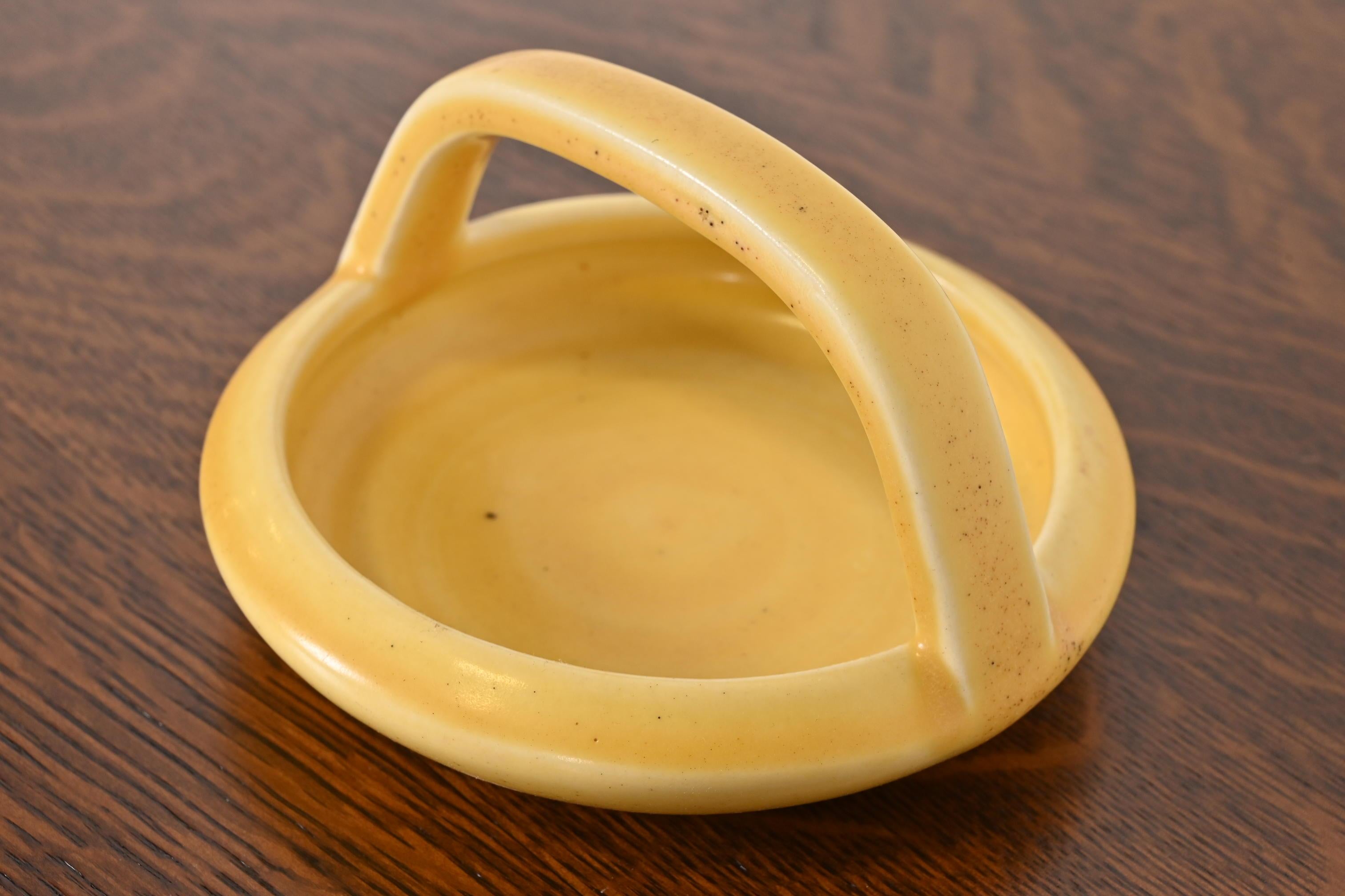 American Rookwood Pottery Arts & Crafts Glazed Ceramic Yellow Handled Bowl or Ashtray For Sale