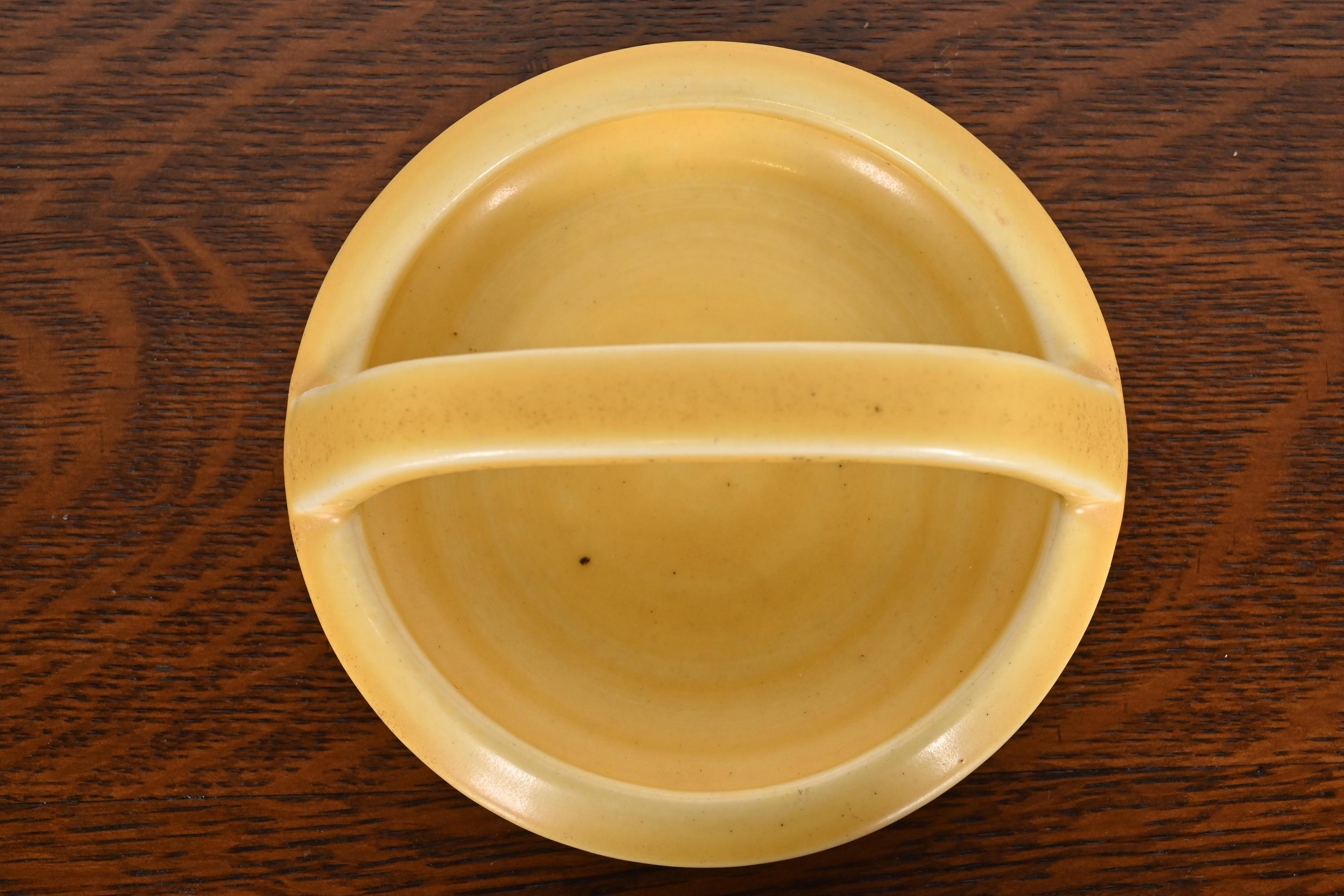 Rookwood Pottery Arts & Crafts Glazed Ceramic Yellow Handled Bowl or Ashtray For Sale 2
