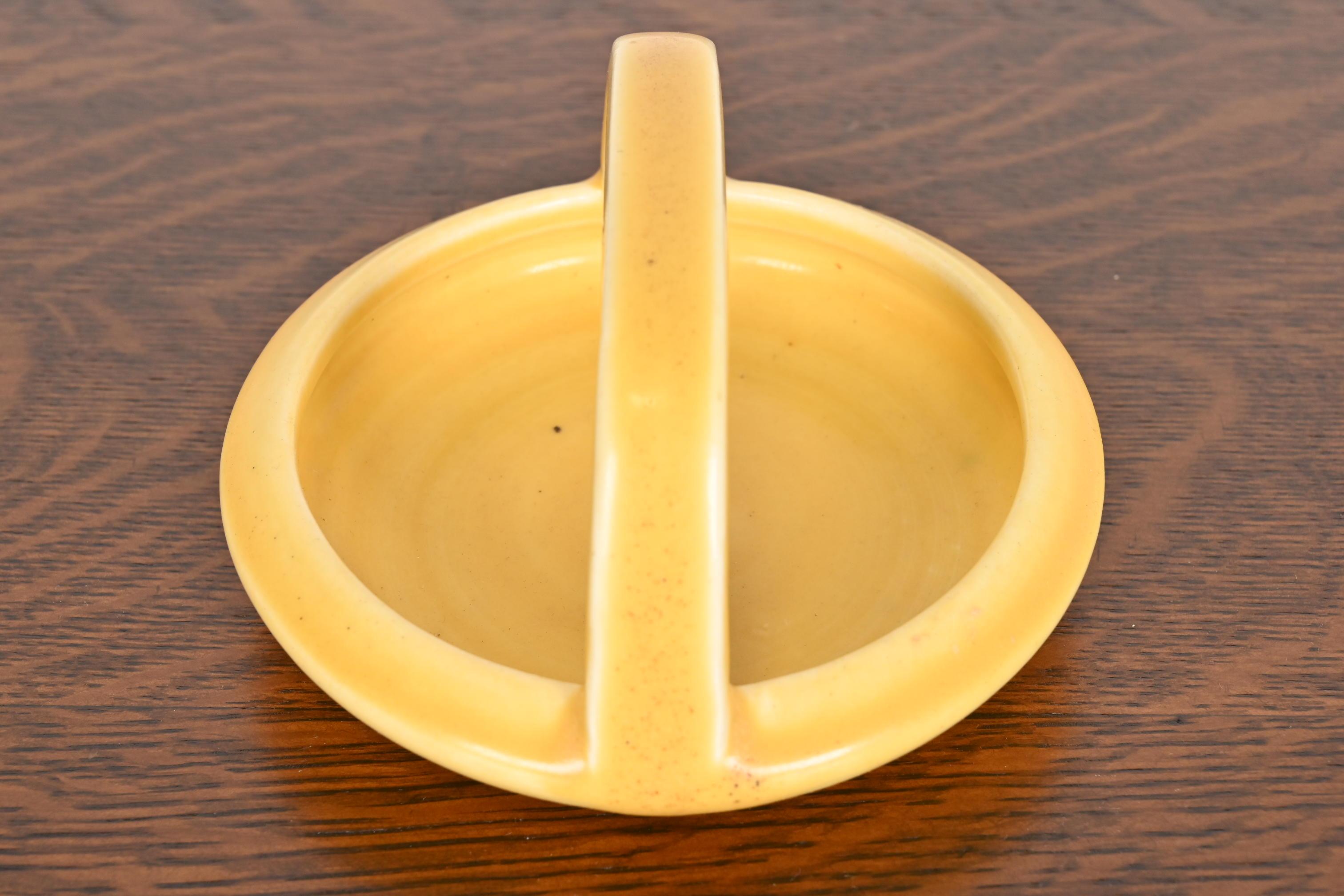 Rookwood Pottery Arts & Crafts Glazed Ceramic Yellow Handled Bowl or Ashtray For Sale 3