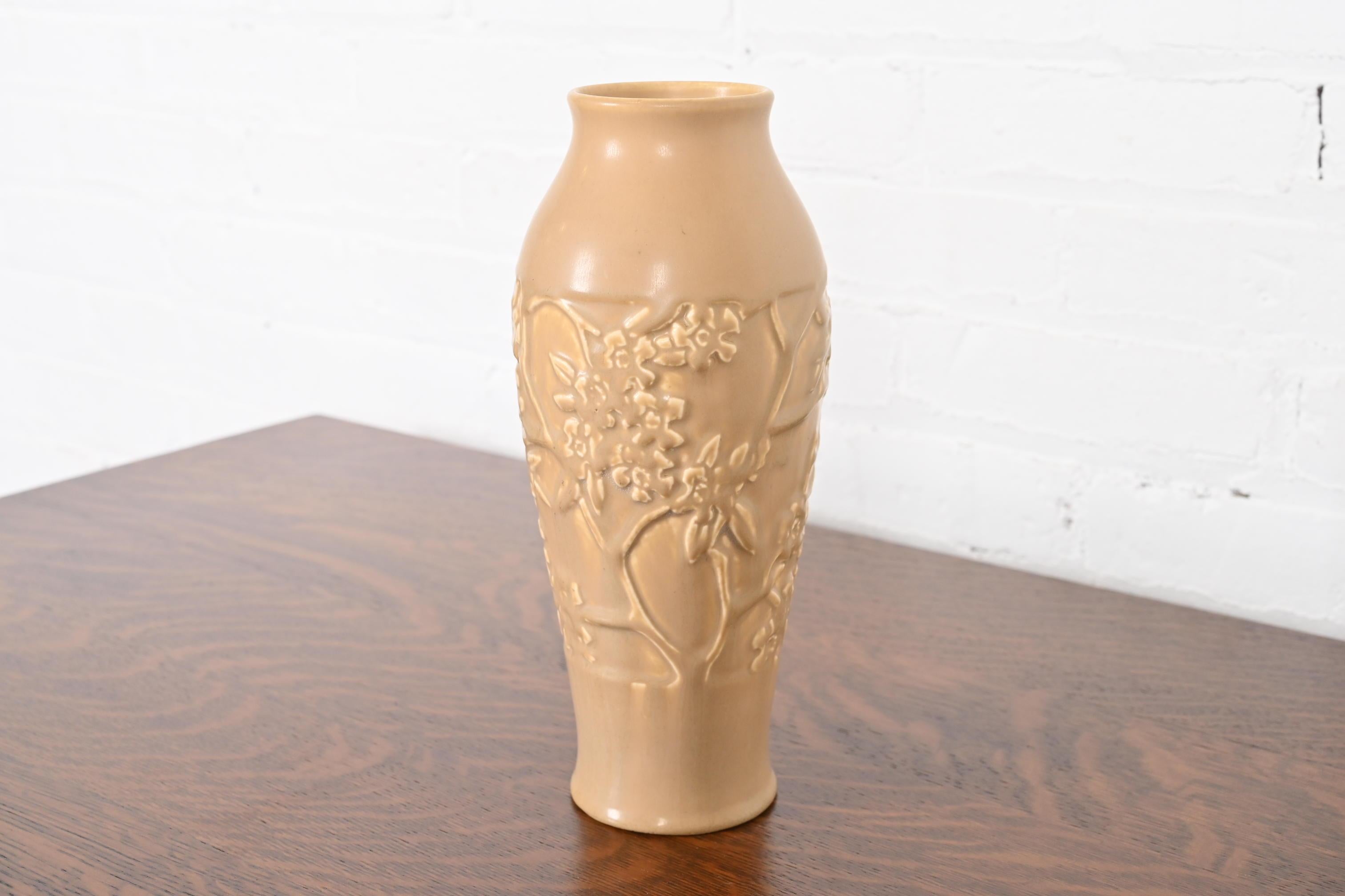 American Rookwood Pottery Arts & Crafts Large Glazed Ceramic Dogwood Decorated Vase, 1922 For Sale