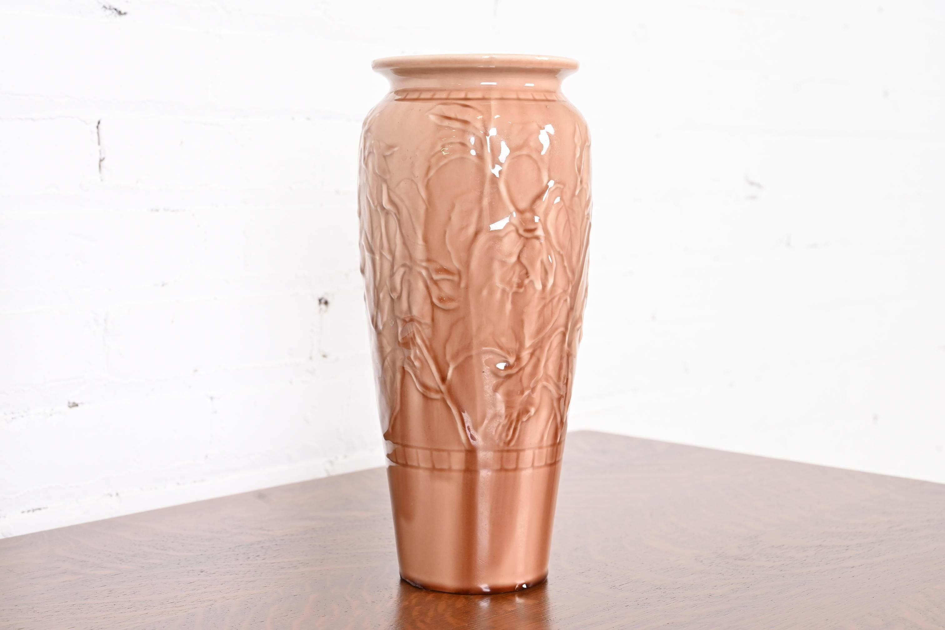 Rookwood Pottery Arts & Crafts Large Glazed Ceramic Lily Decorated Vase, 1944 For Sale 1