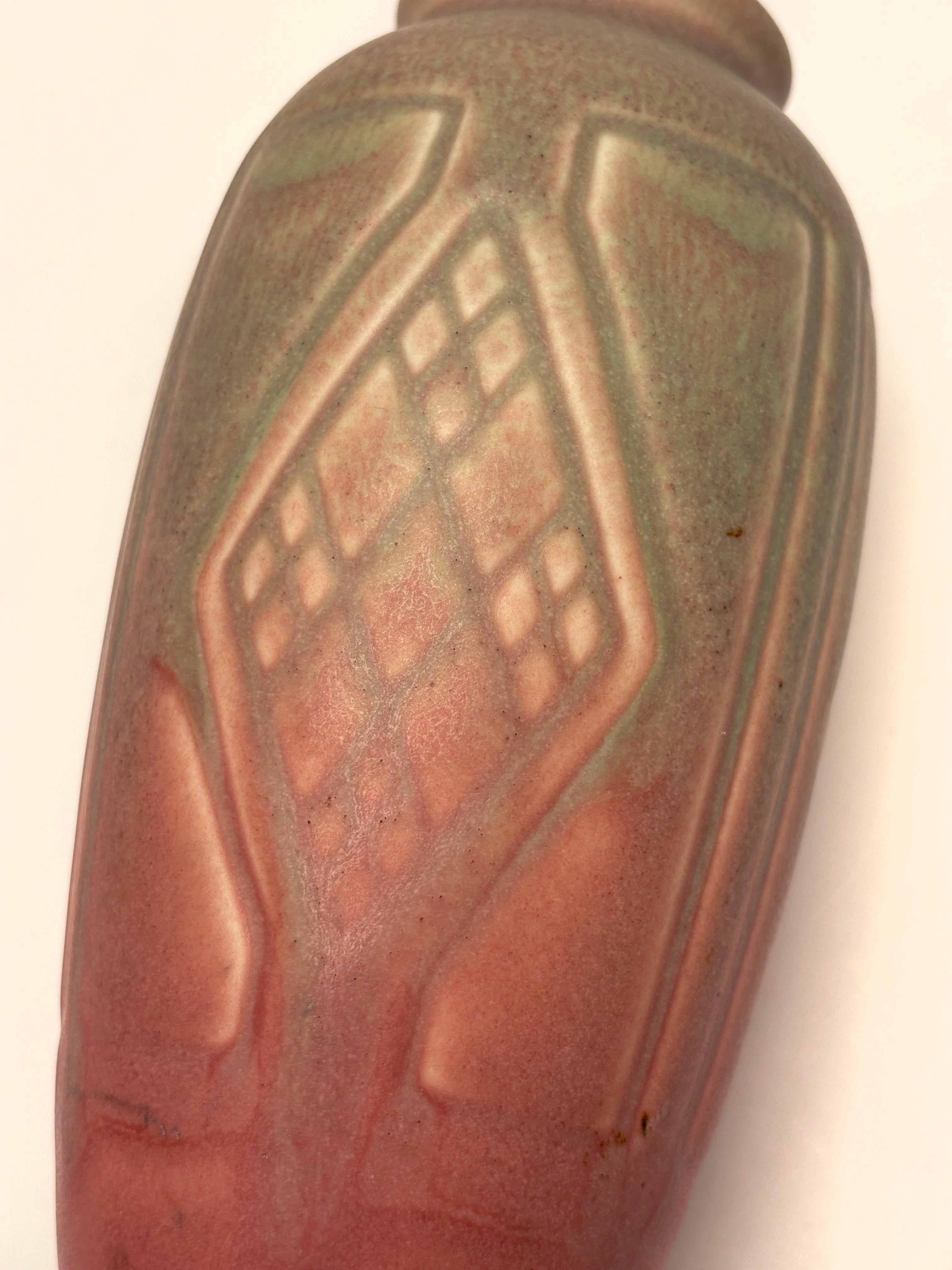 Rookwood Pottery Arts & Crafts Vase with Geometric Diamond Pattern Matte Glaze For Sale 3