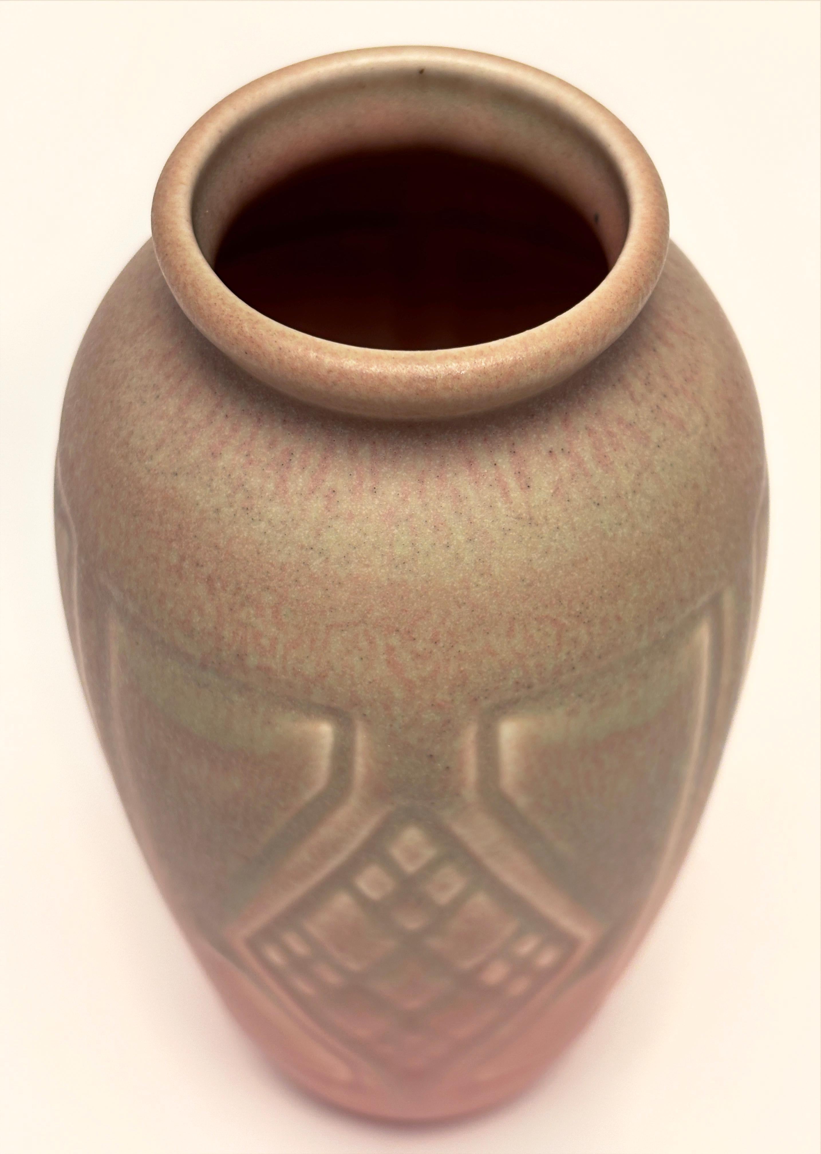 Arts and Crafts Rookwood Pottery Arts & Crafts Vase with Geometric Diamond Pattern Matte Glaze For Sale