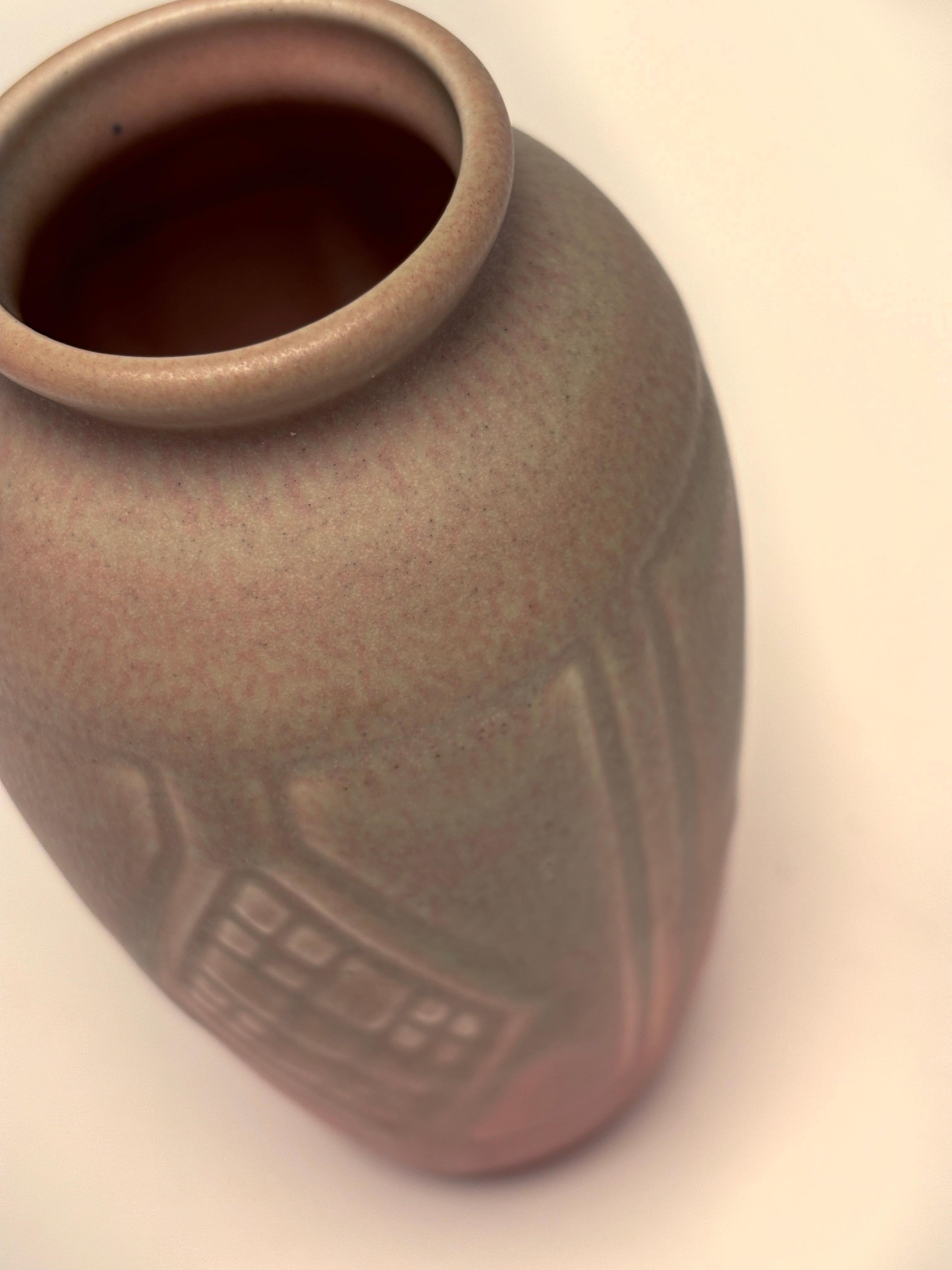 American Rookwood Pottery Arts & Crafts Vase with Geometric Diamond Pattern Matte Glaze For Sale