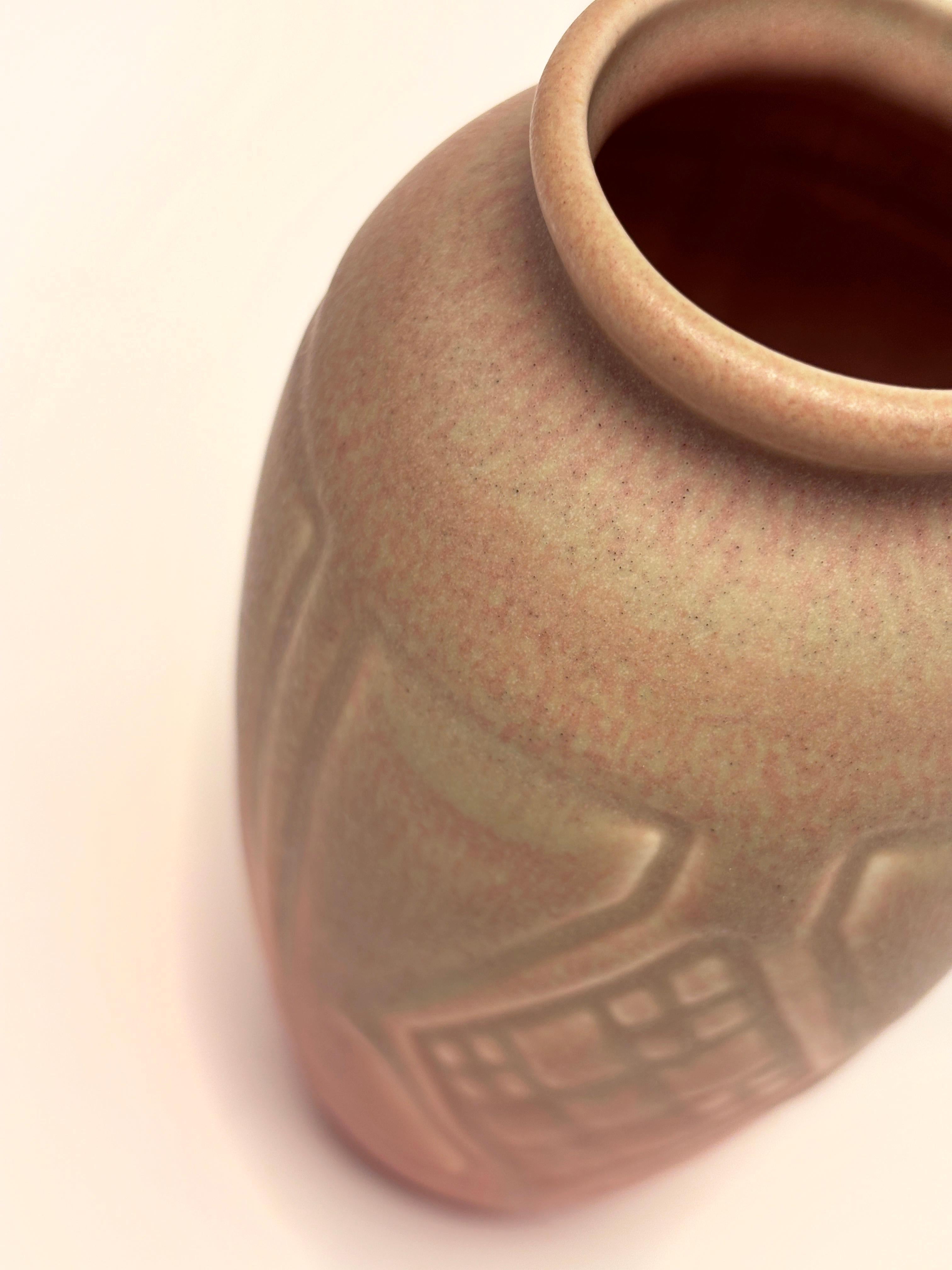 20th Century Rookwood Pottery Arts & Crafts Vase with Geometric Diamond Pattern Matte Glaze For Sale