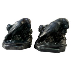 Rookwood pottery bookends birds Matt satin blue/charcoal , with Roman number