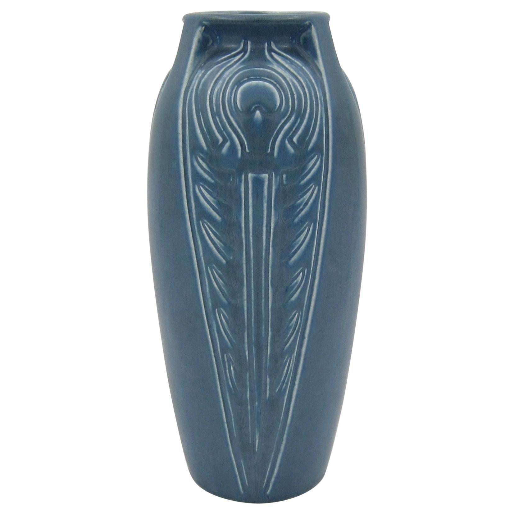 Rookwood Pottery Buttressed Peacock Feather Vase, 1921