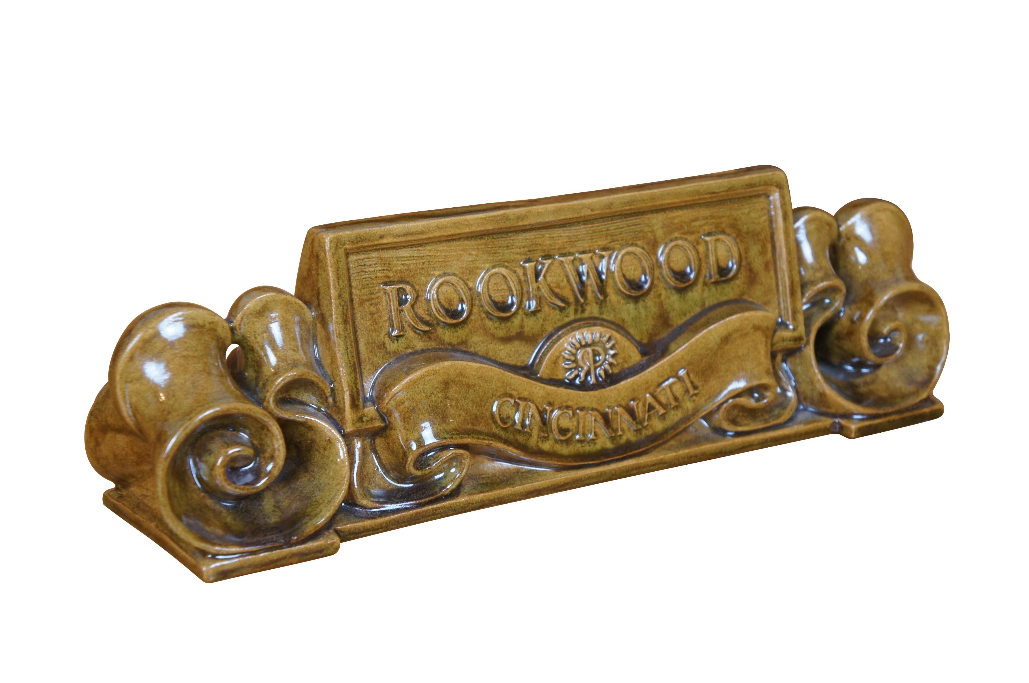 Rookwood Pottery Cincinnati Dealer Scrolled Advertising Sign Plaque 14