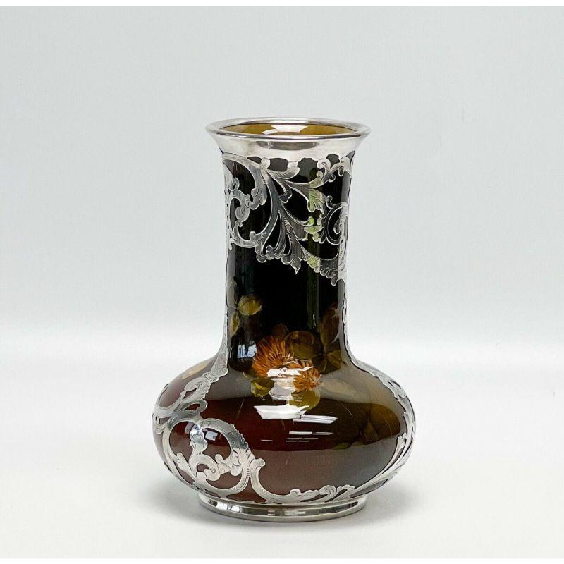 Glazed Rookwood Pottery & Gorham Sterling Silver Overlay Vase by Olga Geneva Reed, 1893