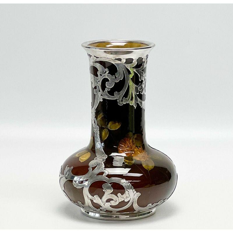 Rookwood Pottery & Gorham Sterling Silver Overlay Vase by Olga Geneva Reed, 1893 In Good Condition In Gardena, CA