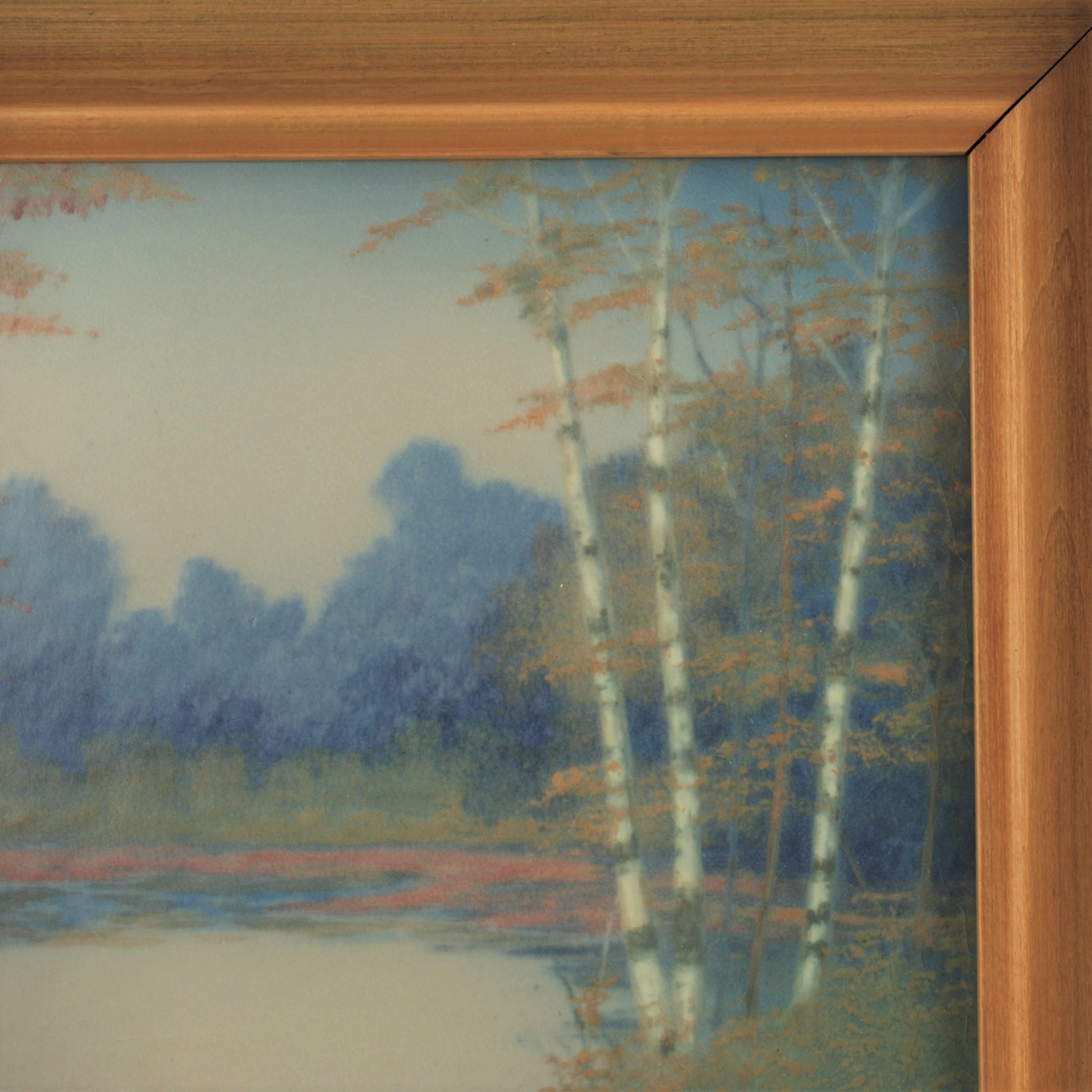 Arts and Crafts Rookwood Pottery Hand Painted Vellum Glaze Scenic Plaque by E.T. Hurley